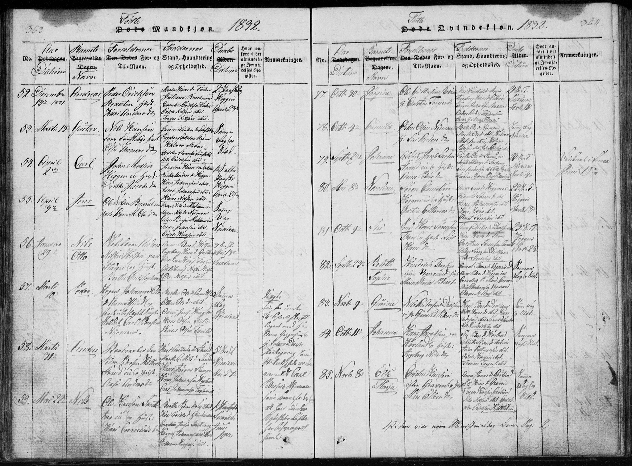Modum kirkebøker, AV/SAKO-A-234/G/Ga/L0002: Klokkerbok nr. I 2, 1824-1832, s. 363-364