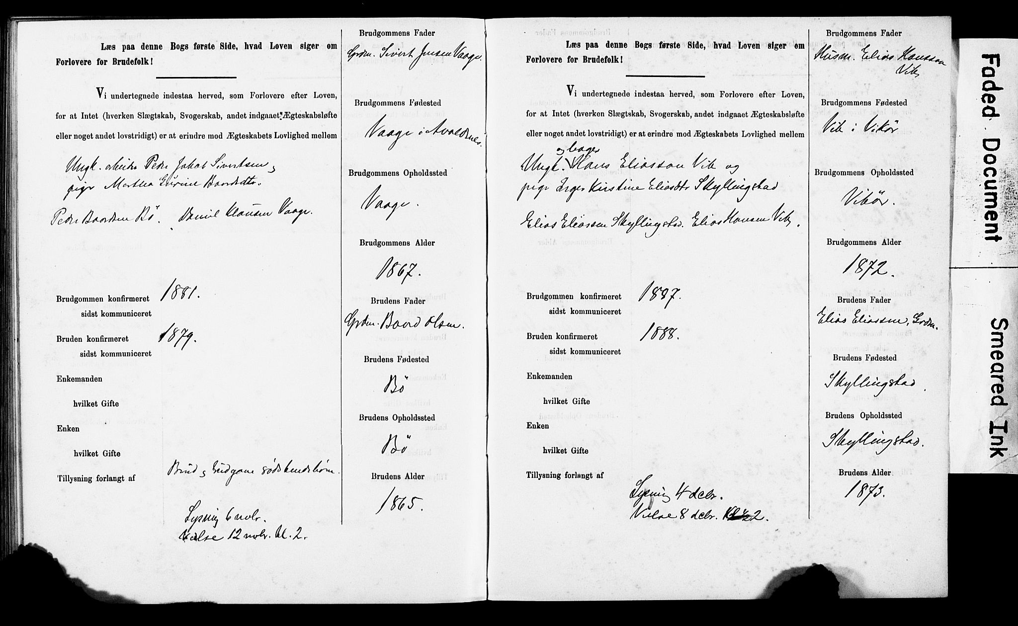 Torvastad sokneprestkontor, SAST/A -101857/I/Ie/L0002: Lysningsprotokoll nr. X 2, 1883-1899