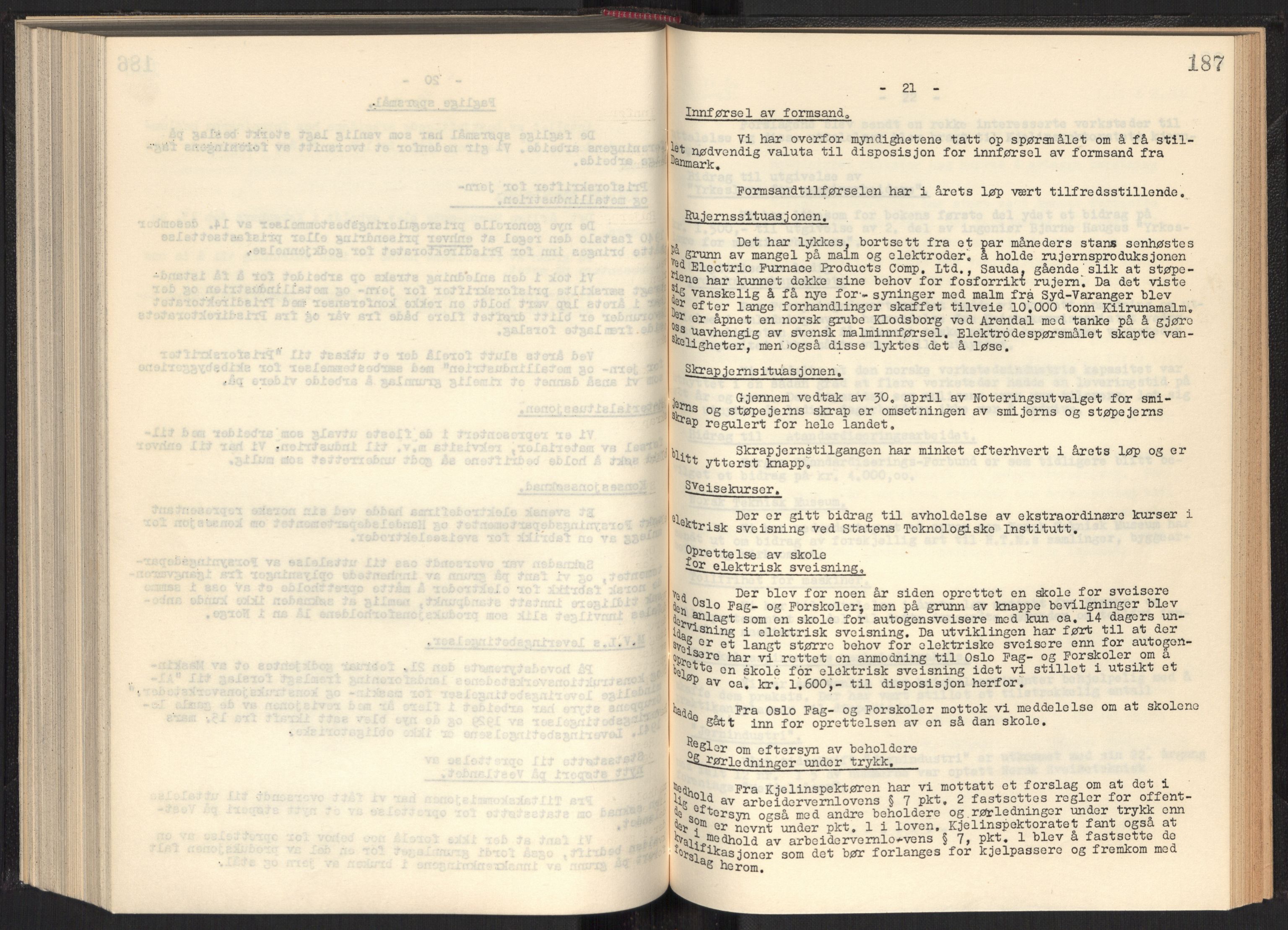 Teknologibedriftenes Landsforening TBL, RA/PA-1700/A/Ad/L0006: Årsberetning med register, 1937-1943, s. 187