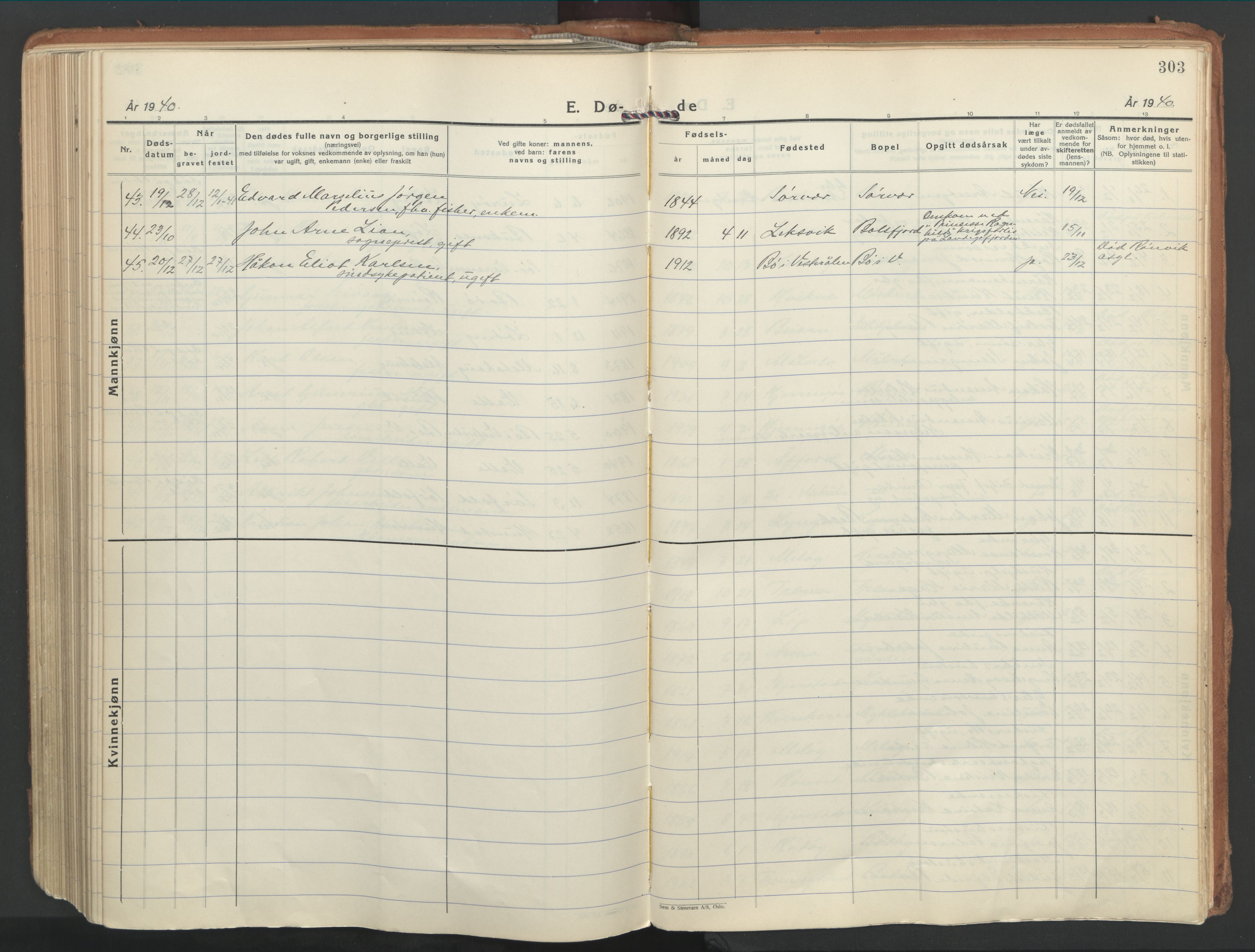 Ministerialprotokoller, klokkerbøker og fødselsregistre - Nordland, AV/SAT-A-1459/802/L0061: Ministerialbok nr. 802A08, 1933-1946, s. 303