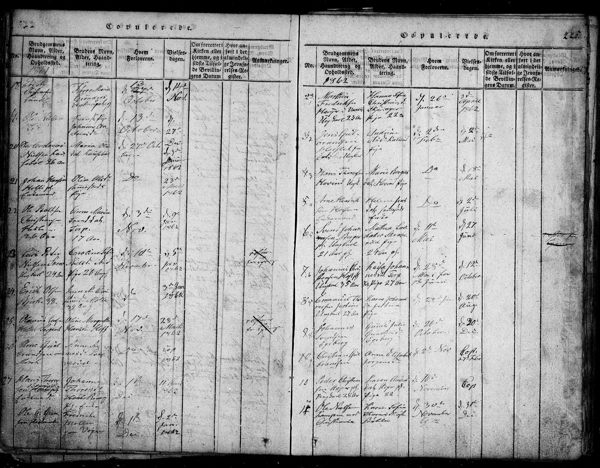 Spydeberg prestekontor Kirkebøker, SAO/A-10924/G/Ga/L0001: Klokkerbok nr. I 1, 1814-1868, s. 225