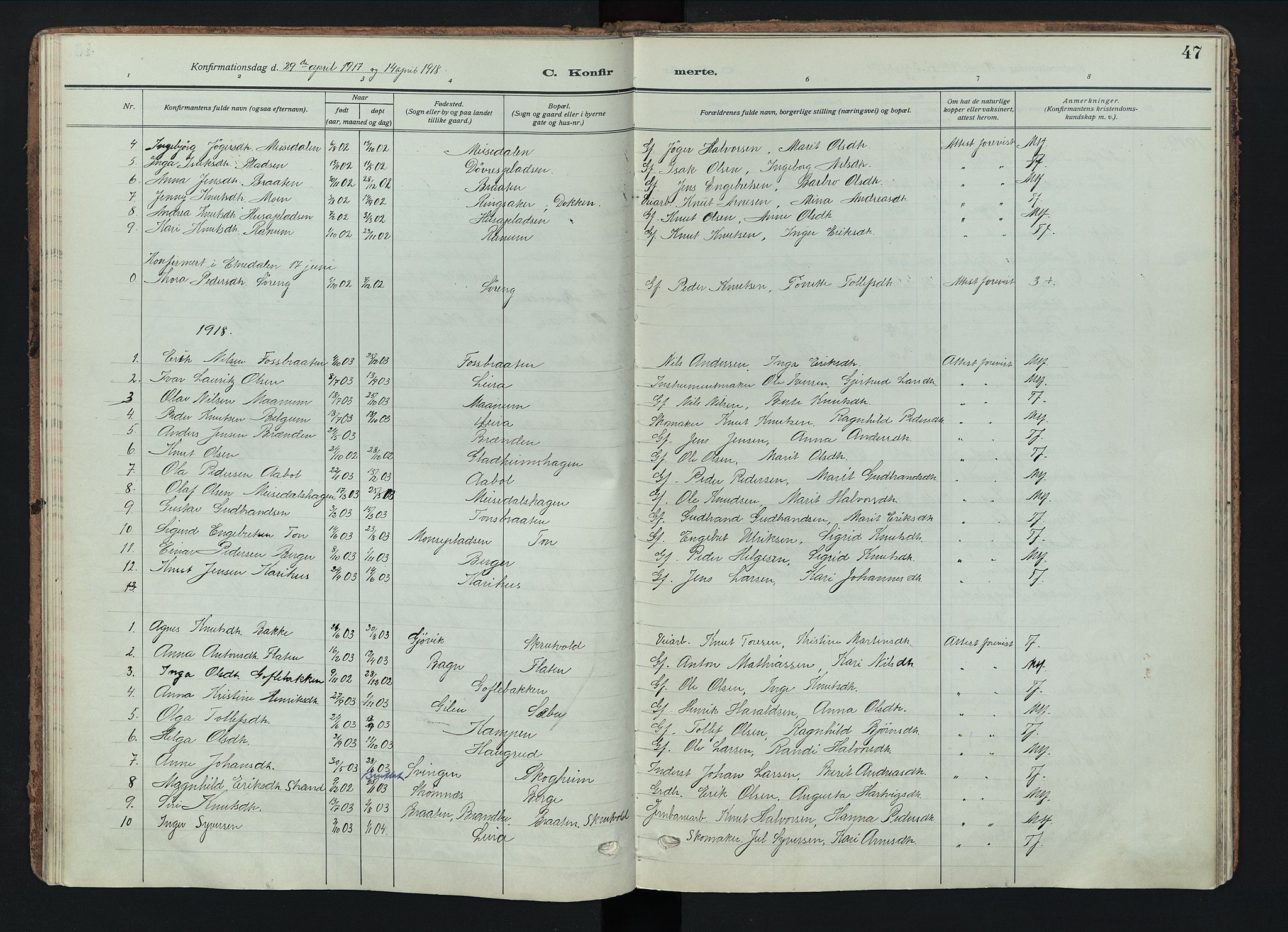 Nord-Aurdal prestekontor, AV/SAH-PREST-132/H/Ha/Haa/L0018: Ministerialbok nr. 18, 1915-1935, s. 47