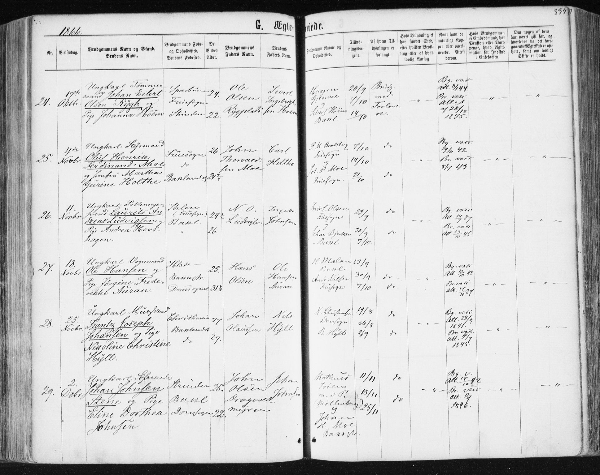 Ministerialprotokoller, klokkerbøker og fødselsregistre - Sør-Trøndelag, SAT/A-1456/604/L0186: Ministerialbok nr. 604A07, 1866-1877, s. 334