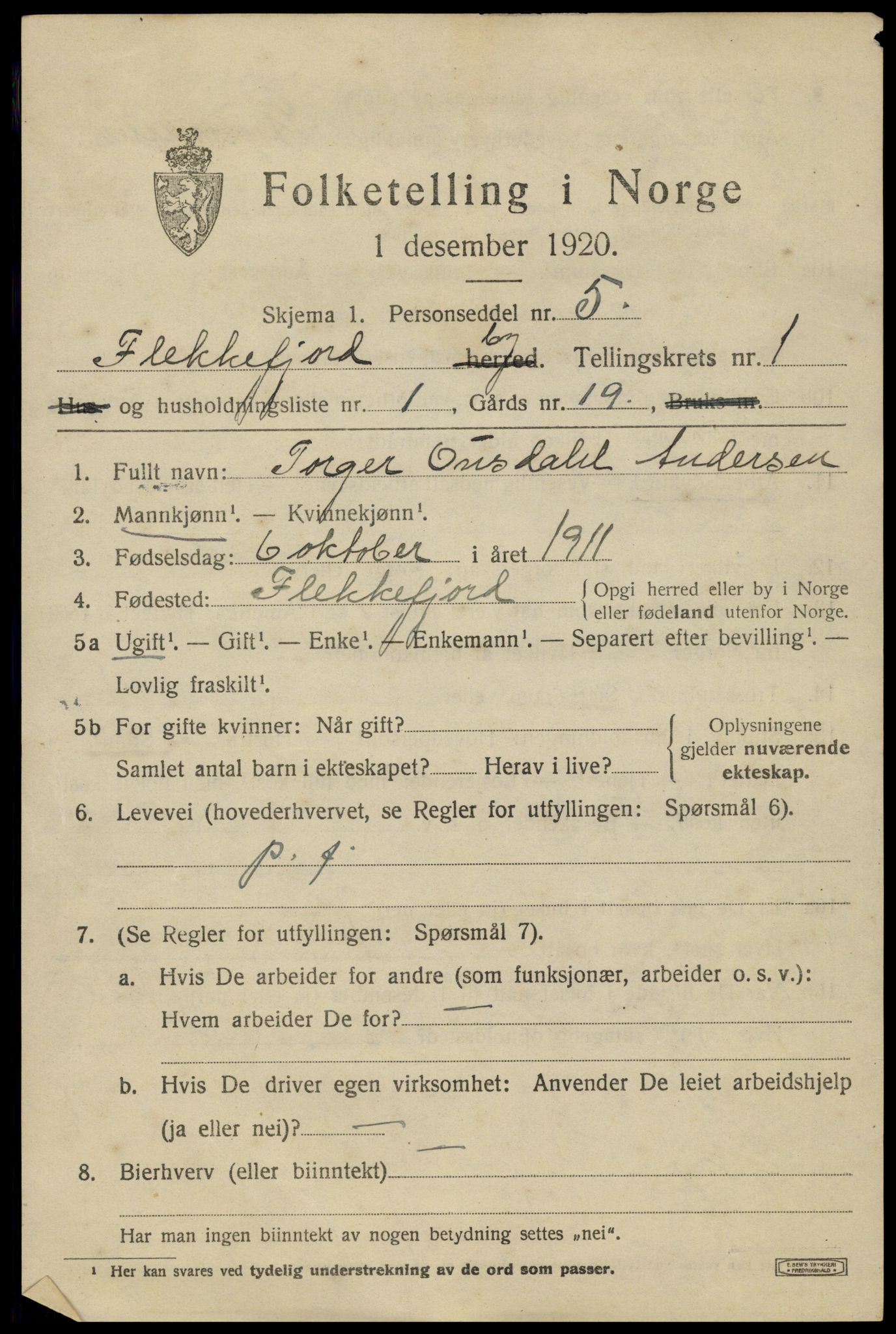SAK, Folketelling 1920 for 1004 Flekkefjord kjøpstad, 1920, s. 2060