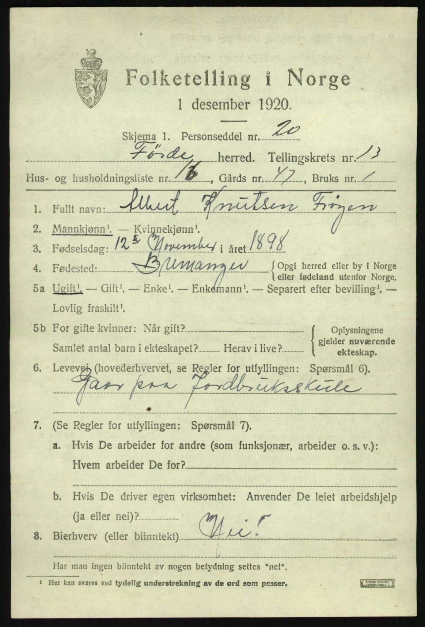 SAB, Folketelling 1920 for 1432 Førde herred, 1920, s. 4804
