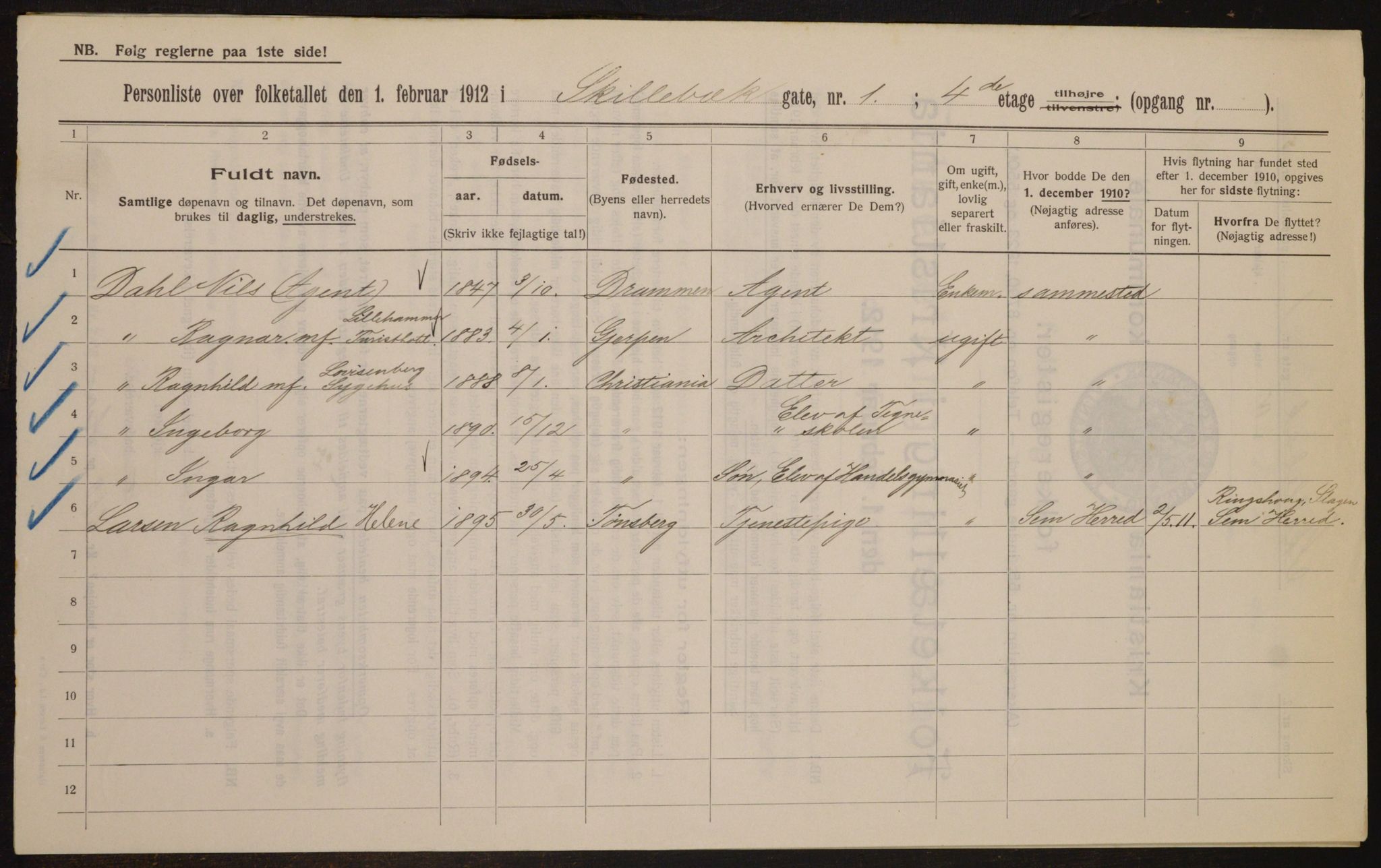 OBA, Kommunal folketelling 1.2.1912 for Kristiania, 1912, s. 95709