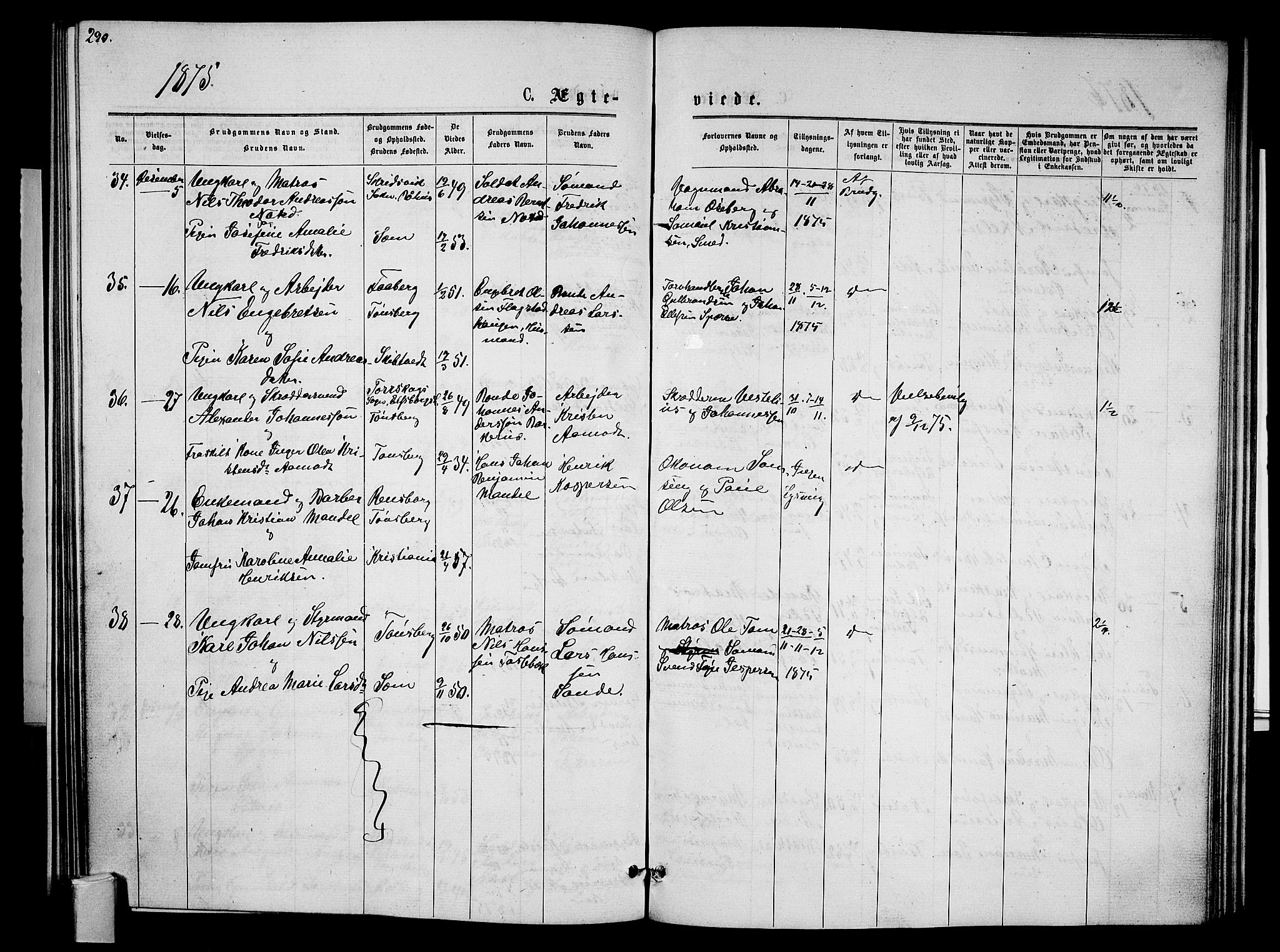 Tønsberg kirkebøker, AV/SAKO-A-330/G/Ga/L0005: Klokkerbok nr. 5, 1875-1885, s. 290