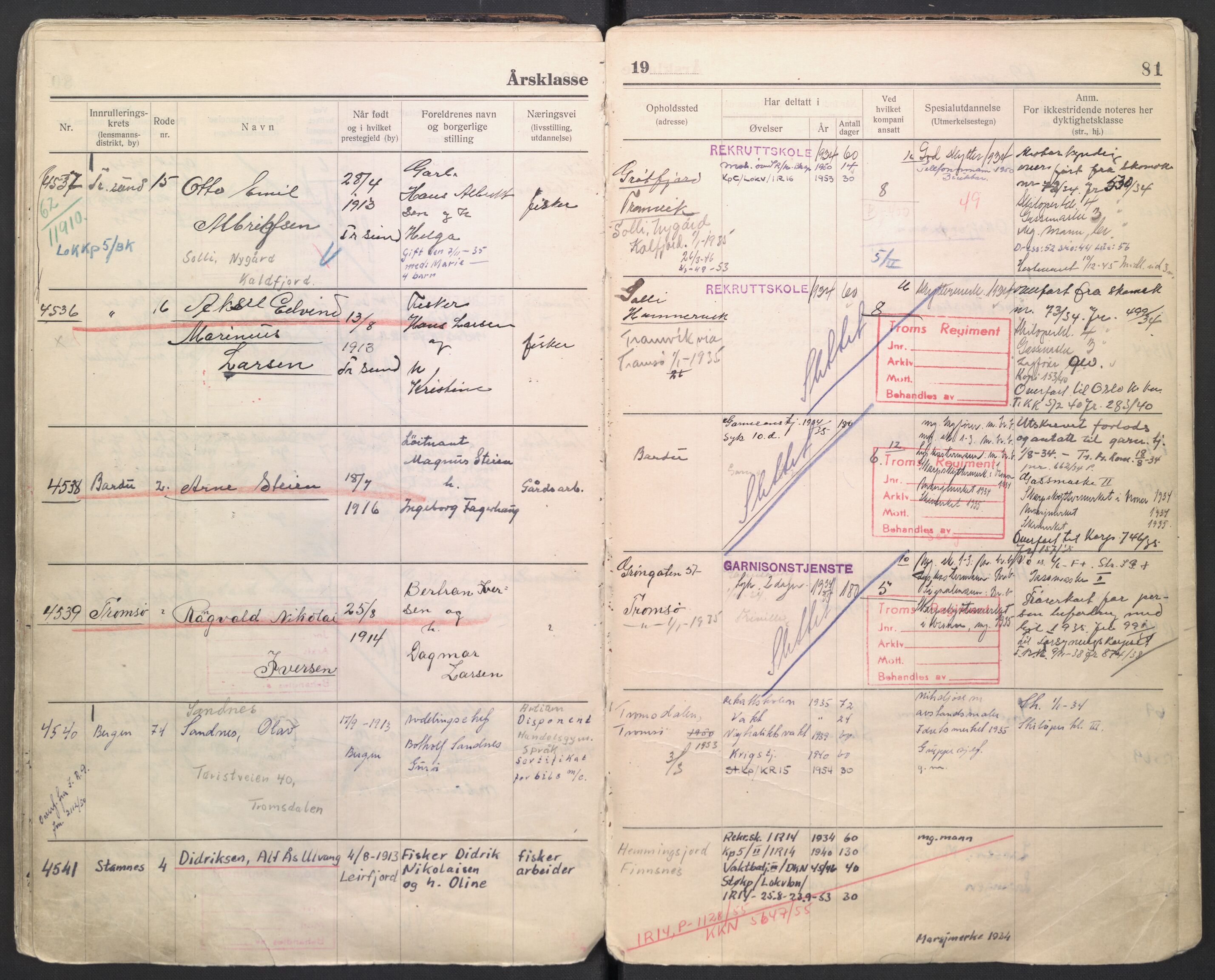 Forsvaret, Troms infanteriregiment nr. 16, AV/RA-RAFA-3146/P/Pa/L0006/0007: Ruller / Rulle for regimentets menige mannskaper, årsklasse 1934, 1934, s. 81
