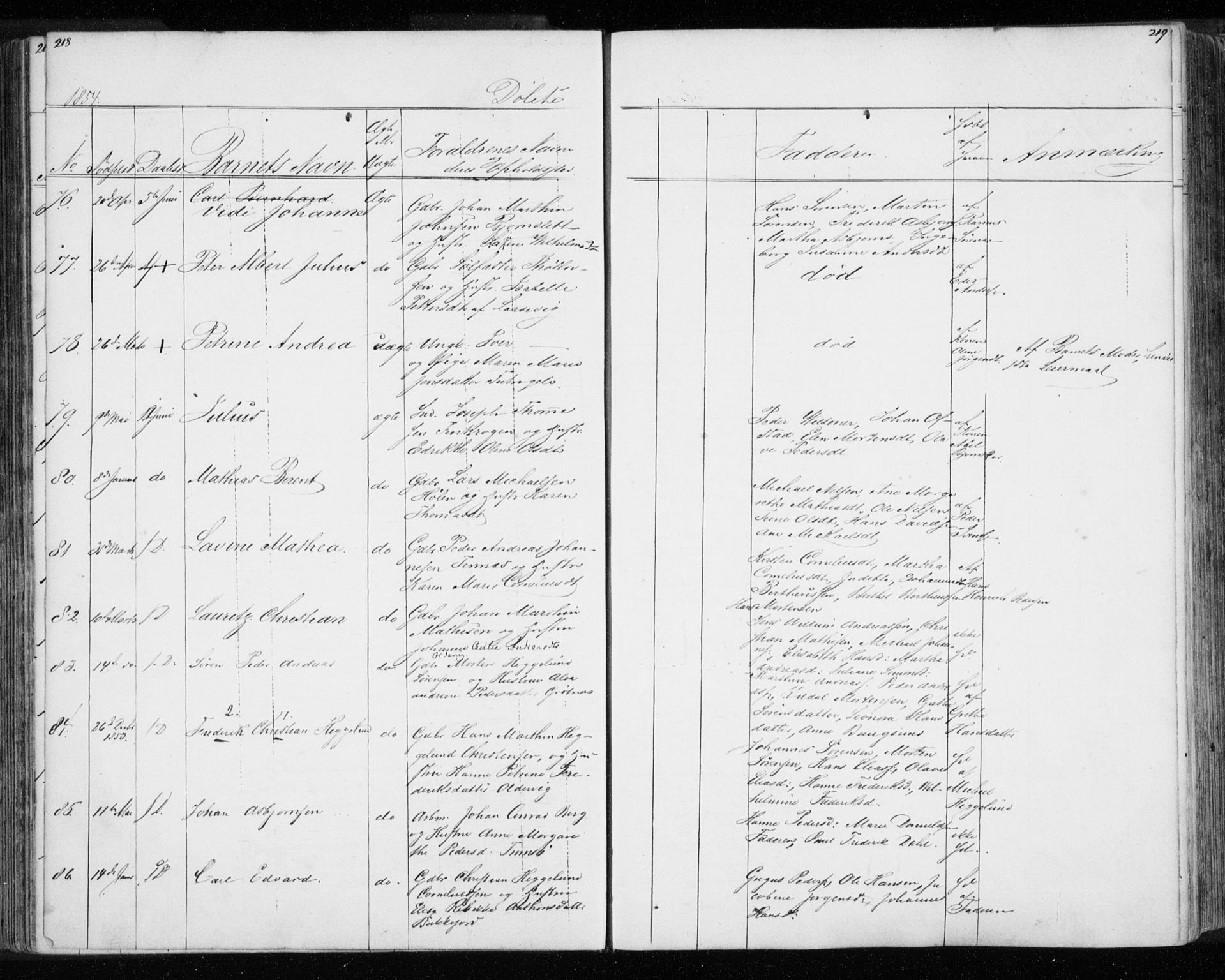 Tromsø sokneprestkontor/stiftsprosti/domprosti, AV/SATØ-S-1343/G/Gb/L0005klokker: Klokkerbok nr. 5, 1846-1857, s. 218-219