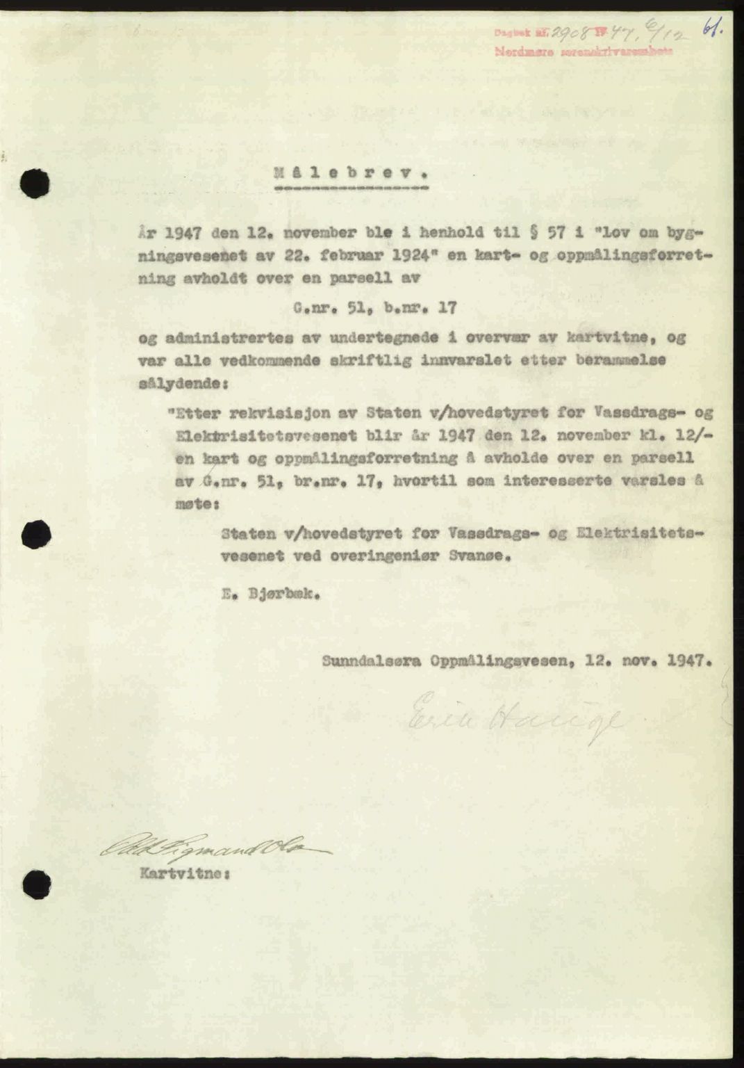 Nordmøre sorenskriveri, SAT/A-4132/1/2/2Ca: Pantebok nr. A107, 1947-1948, Dagboknr: 2908/1947