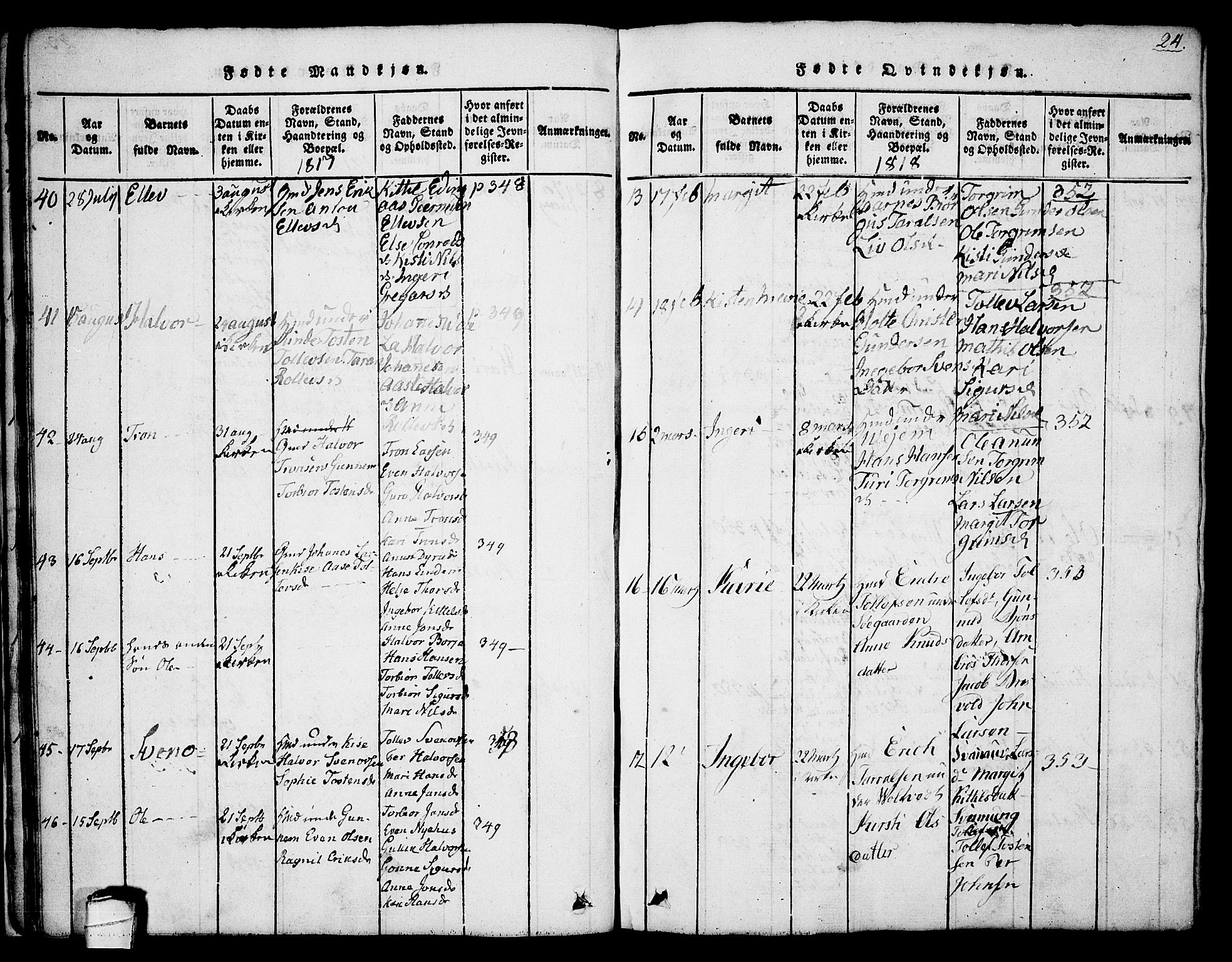 Sauherad kirkebøker, AV/SAKO-A-298/G/Ga/L0001: Klokkerbok nr. I 1, 1815-1827, s. 24