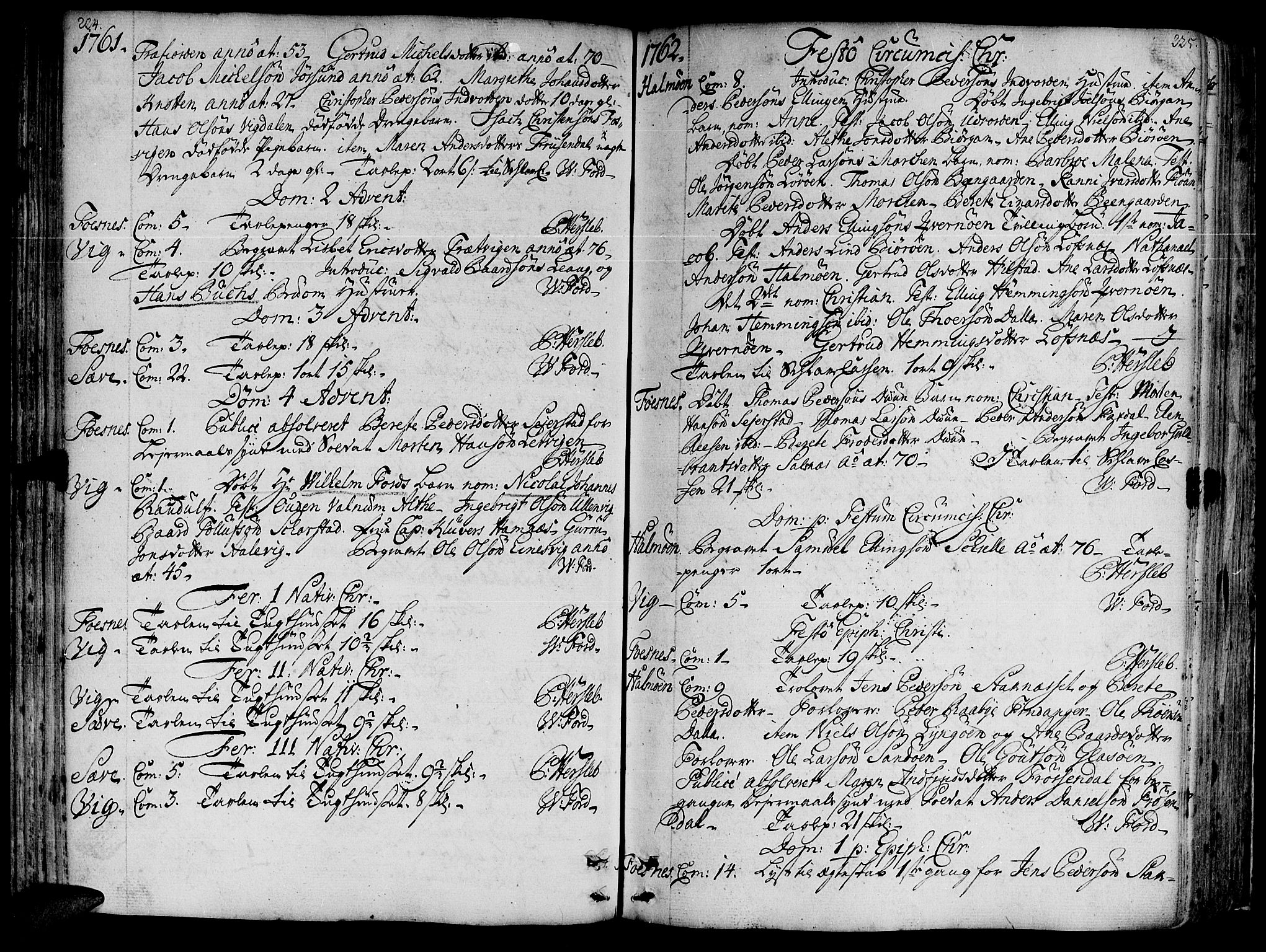 Ministerialprotokoller, klokkerbøker og fødselsregistre - Nord-Trøndelag, AV/SAT-A-1458/773/L0607: Ministerialbok nr. 773A01, 1751-1783, s. 224-225