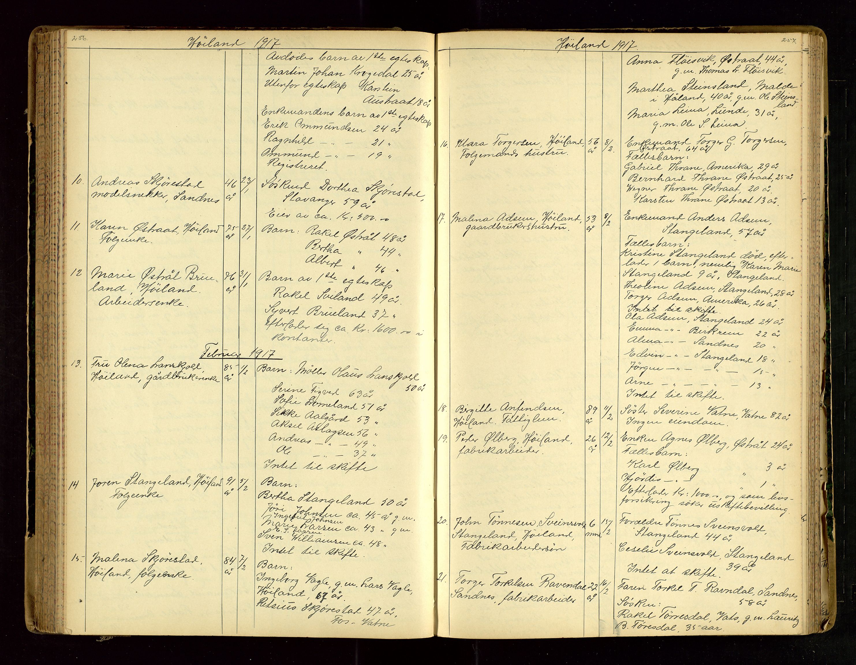 Jæren sorenskriveri, AV/SAST-A-100310/01/5/52/52B/L0003: DØDSFALLPROTOKOLL, 1910-1916, s. 256-257