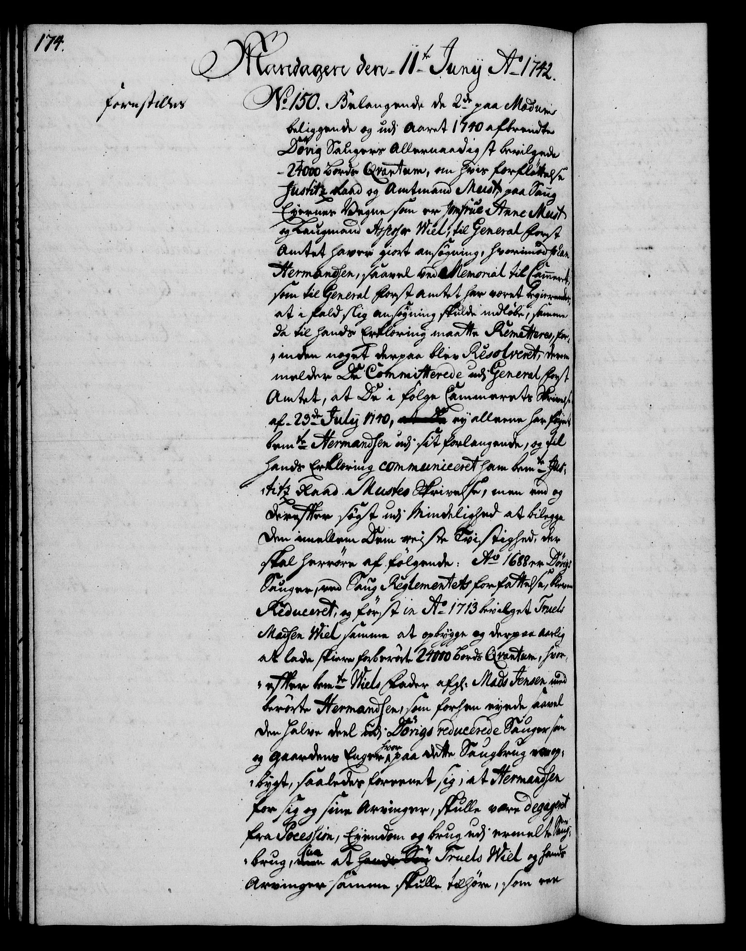 Rentekammeret, Kammerkanselliet, AV/RA-EA-3111/G/Gh/Gha/L0024: Norsk ekstraktmemorialprotokoll (merket RK 53.69), 1742-1743, s. 174