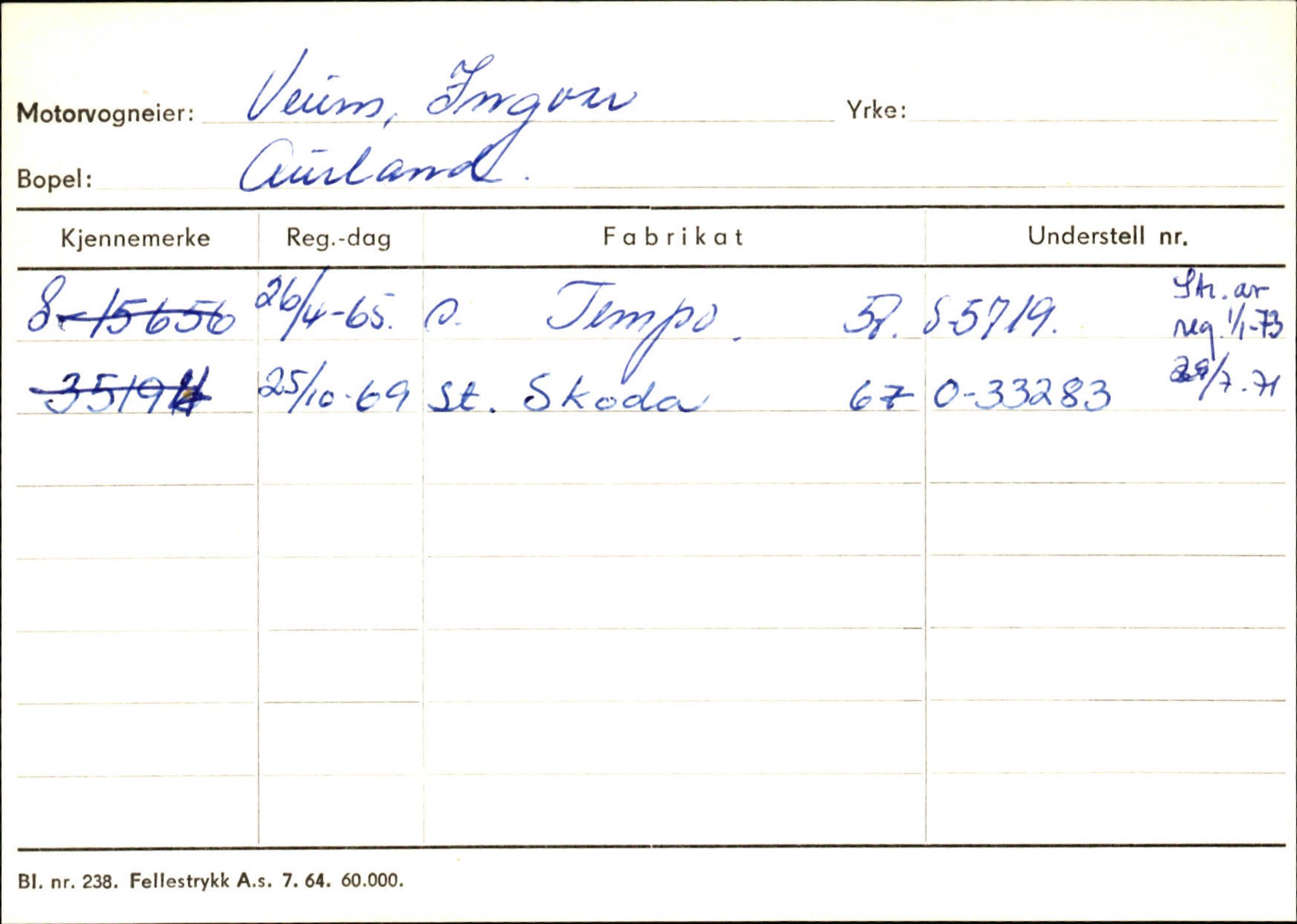 Statens vegvesen, Sogn og Fjordane vegkontor, AV/SAB-A-5301/4/F/L0125: Eigarregister Sogndal V-Å. Aurland A-Å. Fjaler A-N, 1945-1975, s. 1229