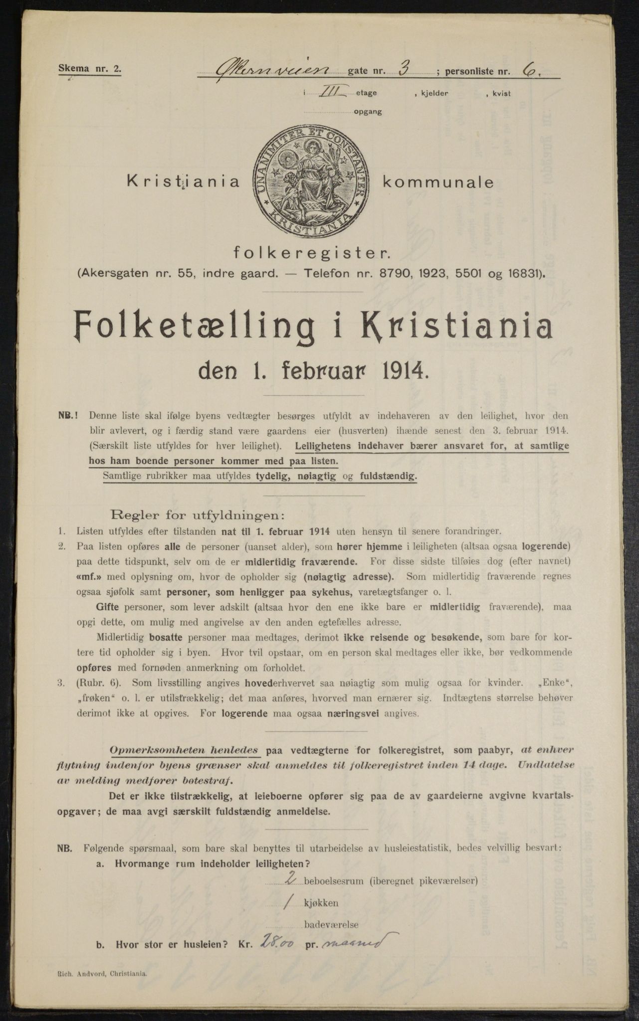 OBA, Kommunal folketelling 1.2.1914 for Kristiania, 1914, s. 129716