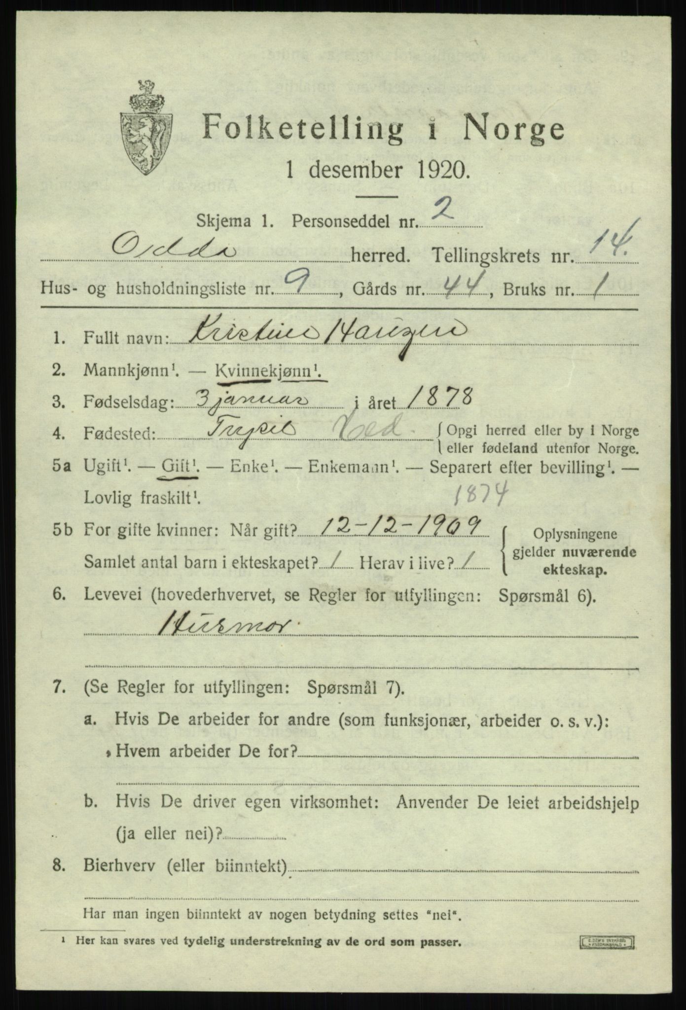 SAB, Folketelling 1920 for 1228 Odda herred, 1920, s. 12099