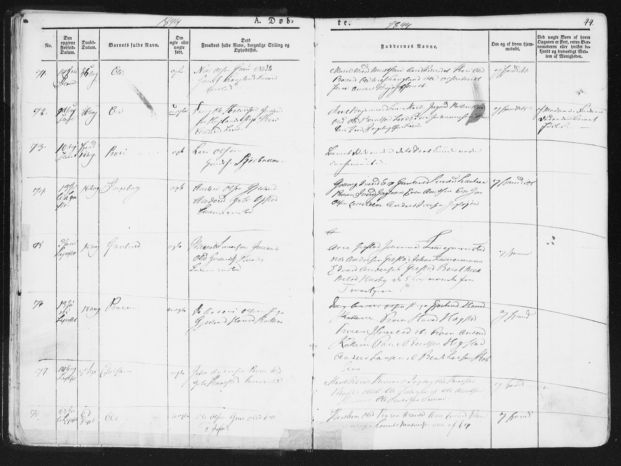 Ministerialprotokoller, klokkerbøker og fødselsregistre - Sør-Trøndelag, SAT/A-1456/691/L1074: Ministerialbok nr. 691A06, 1842-1852, s. 44