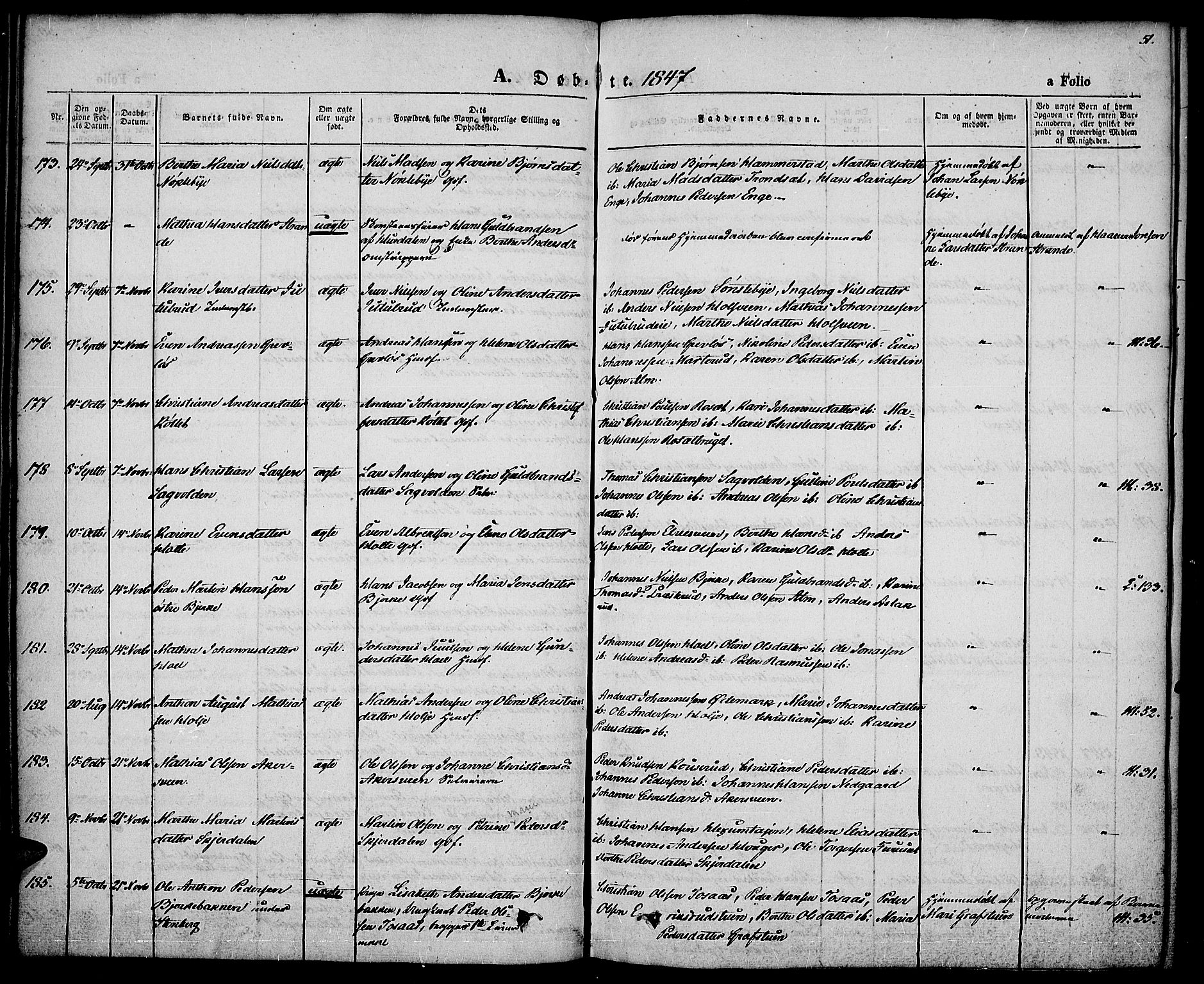 Vestre Toten prestekontor, AV/SAH-PREST-108/H/Ha/Haa/L0004: Ministerialbok nr. 4, 1844-1849, s. 51