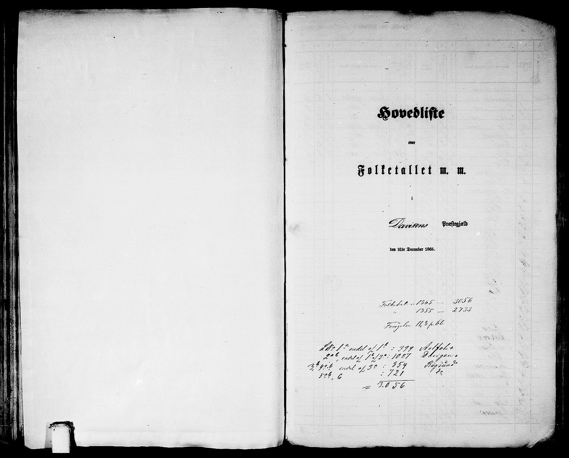 RA, Folketelling 1865 for 1442P Davik prestegjeld, 1865, s. 1
