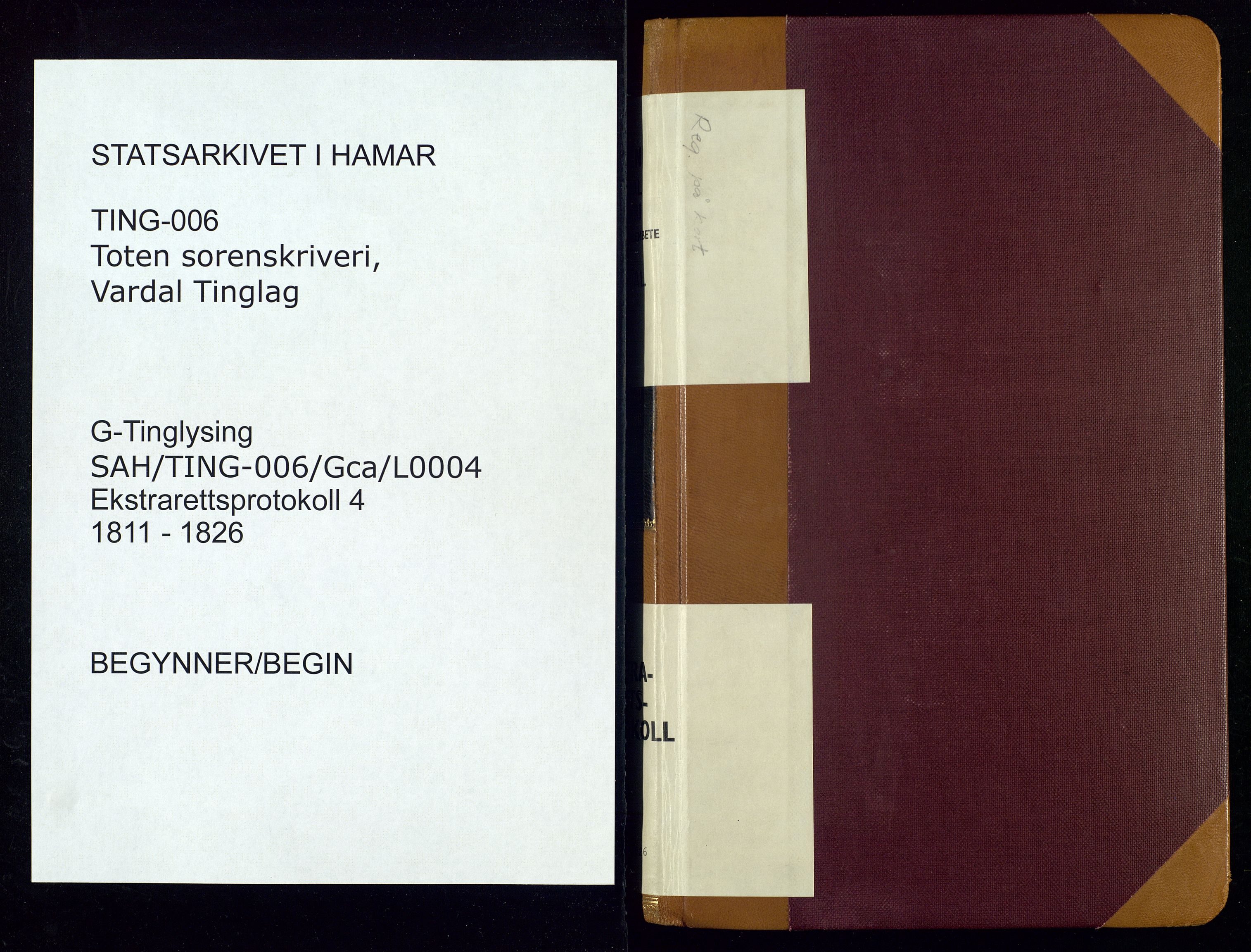Toten tingrett, SAH/TING-006/G/Gc/Gca/L0004: Ekstrarettsprotokoll - Vardal, 1811-1826