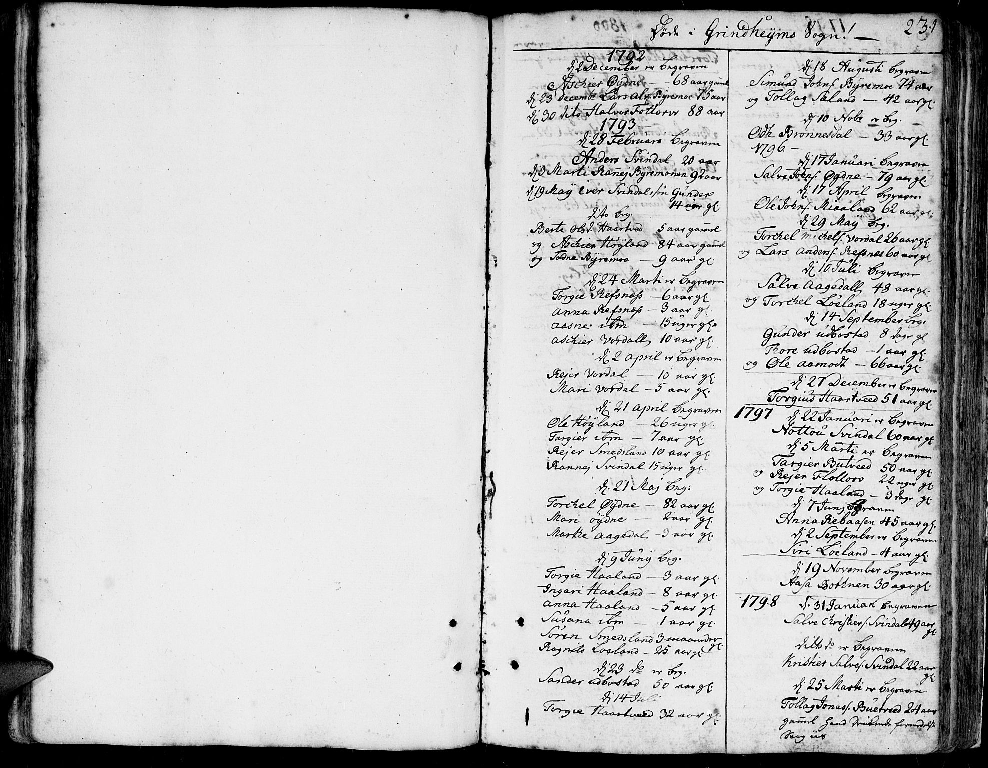 Bjelland sokneprestkontor, SAK/1111-0005/F/Fa/Faa/L0001: Ministerialbok nr. A 1 /3, 1793-1815, s. 231
