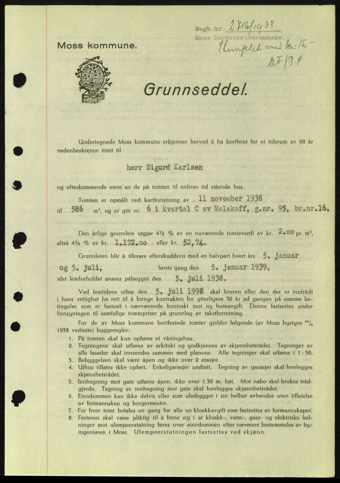 Moss sorenskriveri, SAO/A-10168: Pantebok nr. A5, 1938-1939, Dagboknr: 2716/1938