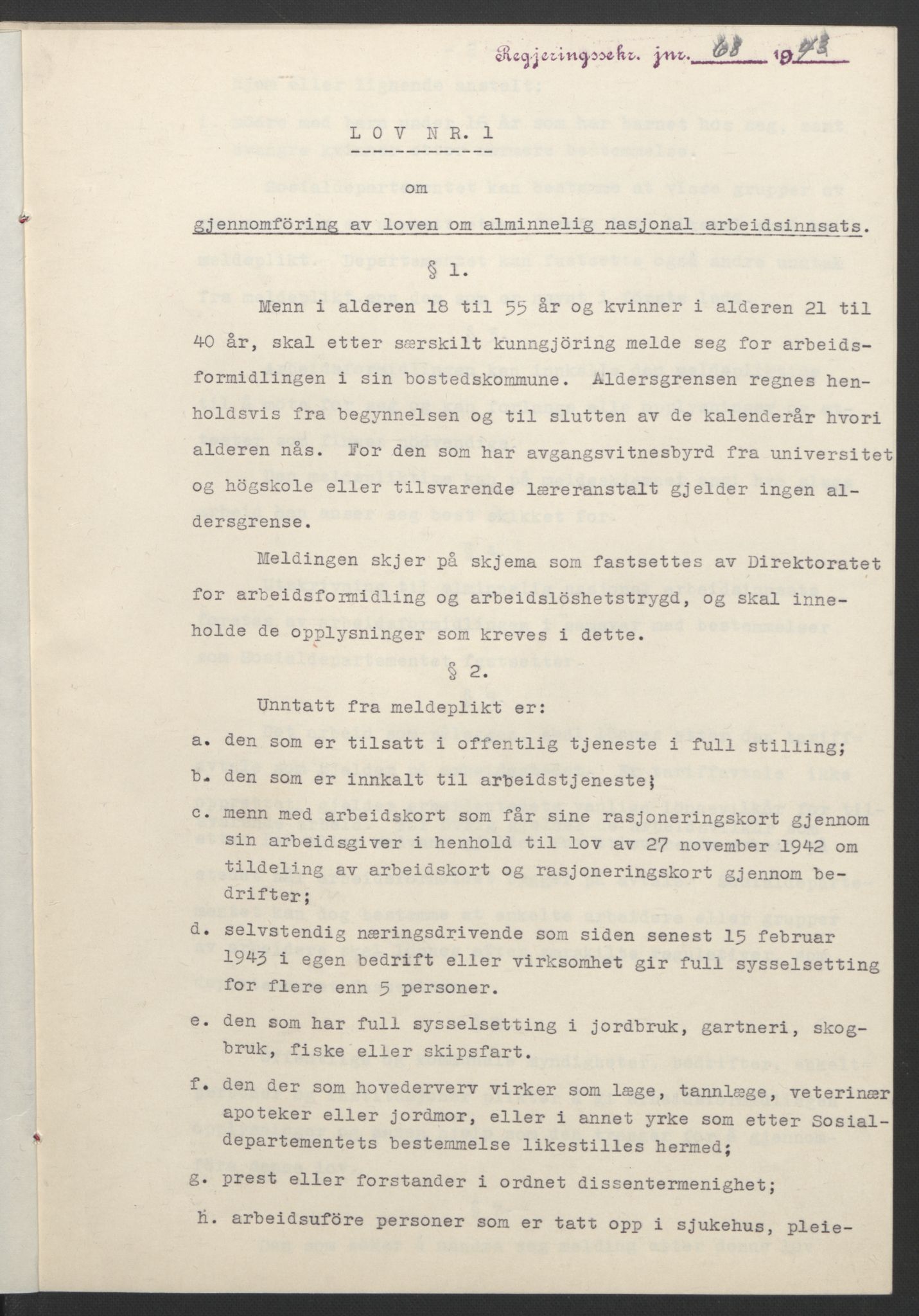 NS-administrasjonen 1940-1945 (Statsrådsekretariatet, de kommisariske statsråder mm), RA/S-4279/D/Db/L0099: Lover, 1943, s. 142