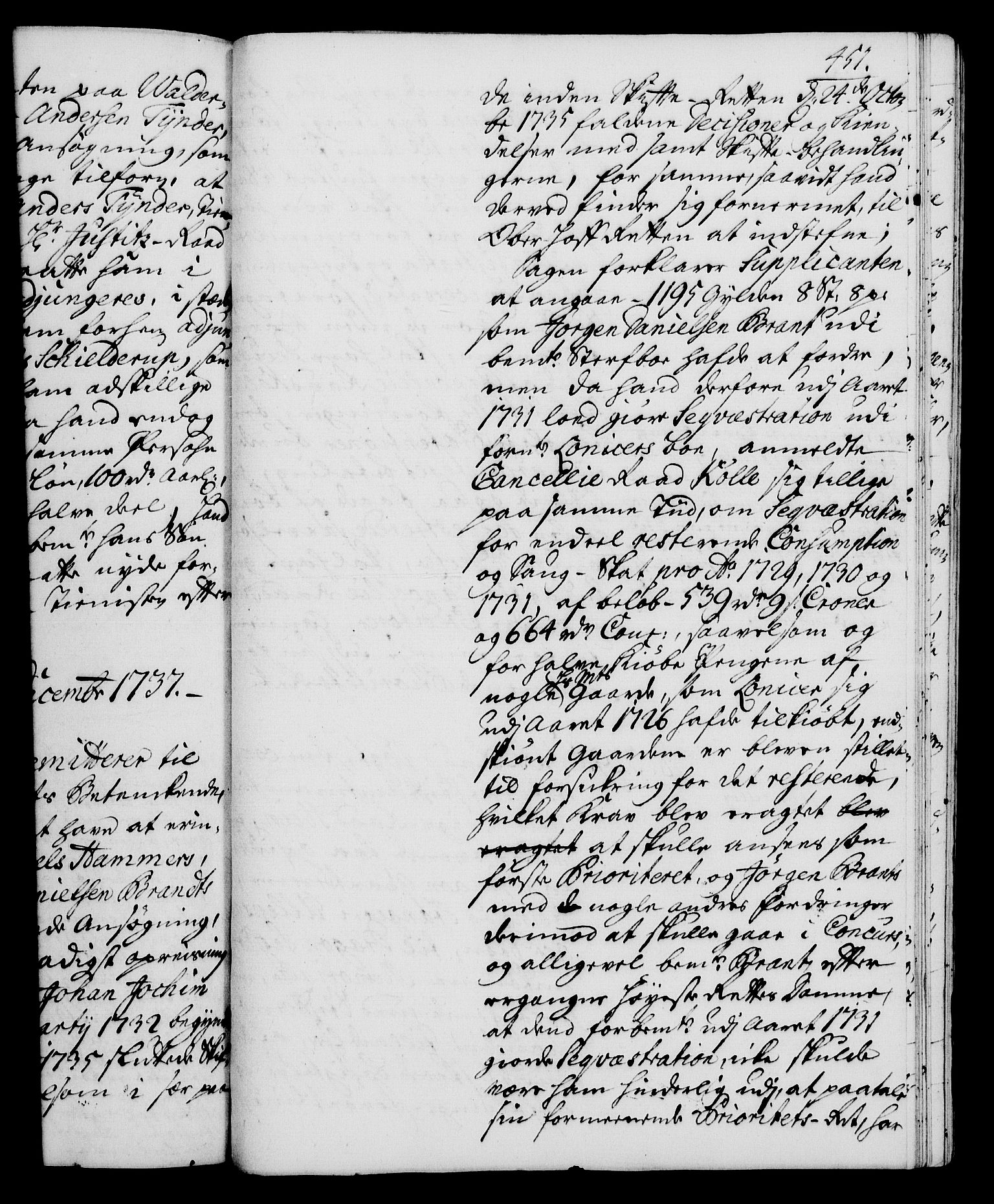 Rentekammeret, Kammerkanselliet, RA/EA-3111/G/Gh/Gha/L0019: Norsk ekstraktmemorialprotokoll (merket RK 53.64), 1736-1737, s. 451