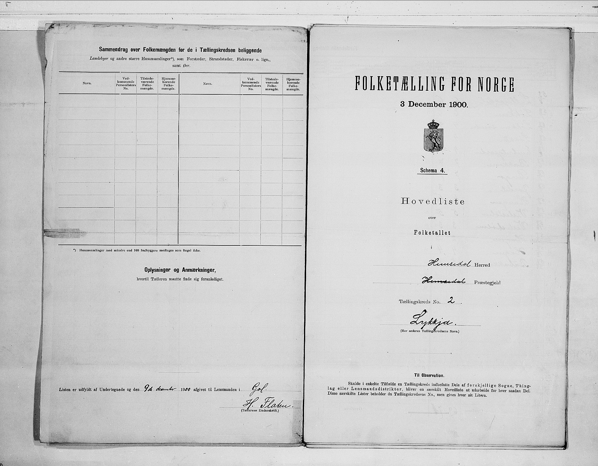 RA, Folketelling 1900 for 0618 Hemsedal herred, 1900, s. 4