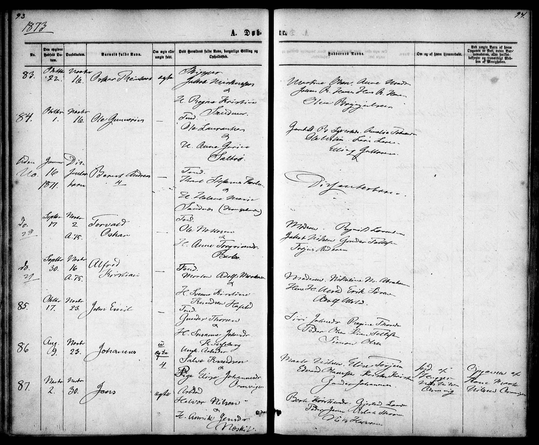 Tromøy sokneprestkontor, AV/SAK-1111-0041/F/Fa/L0008: Ministerialbok nr. A 8, 1870-1877, s. 93-94