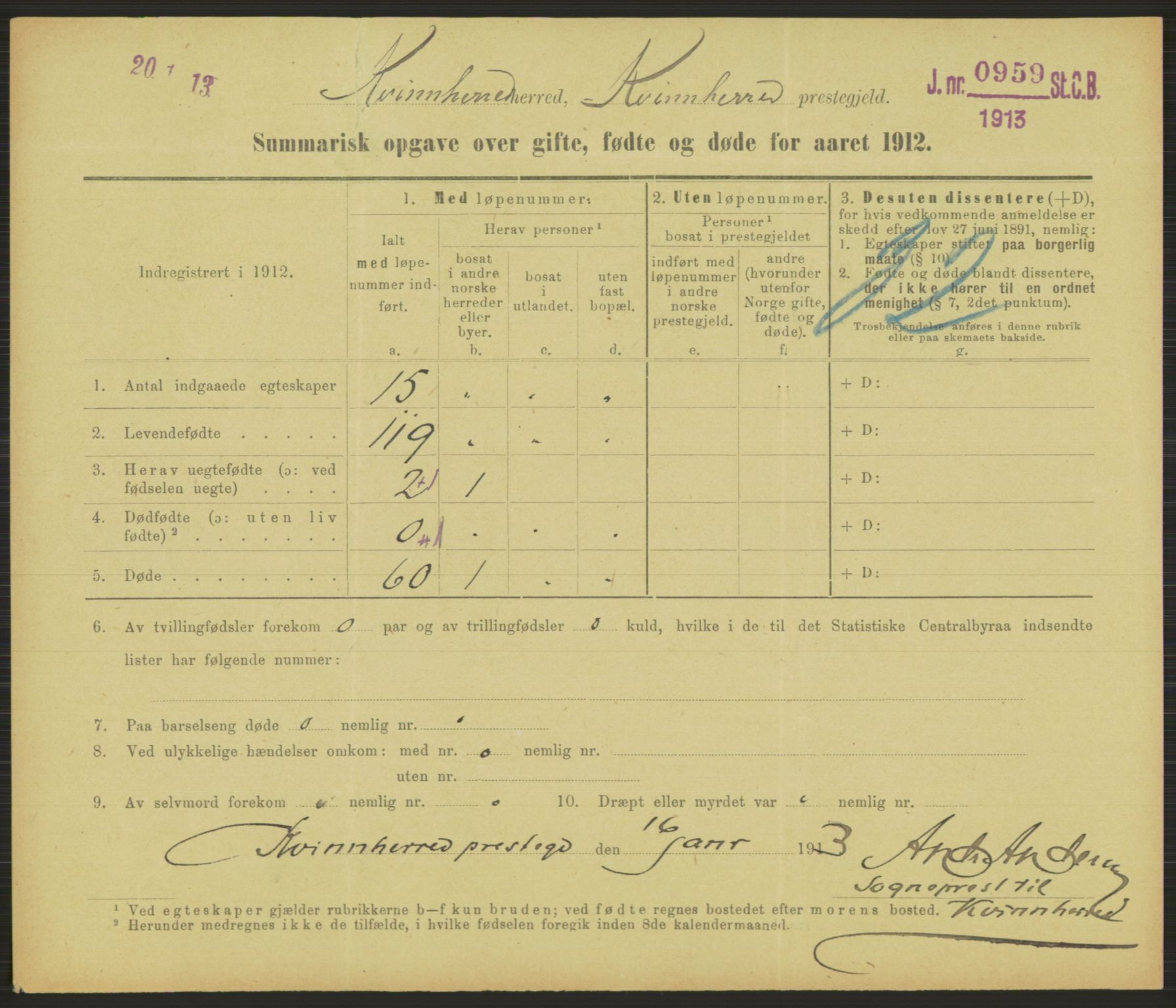 Statistisk sentralbyrå, Sosiodemografiske emner, Befolkning, RA/S-2228/D/Df/Dfb/Dfbb/L0052: Summariske oppgaver over gifte, fødte og døde for hele landet., 1912, s. 849