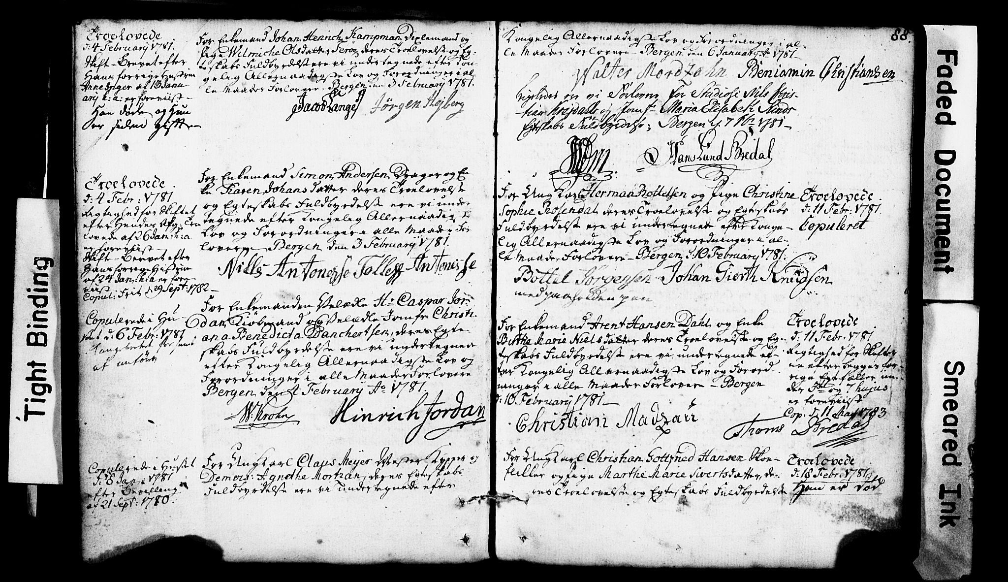 Domkirken sokneprestembete, SAB/A-74801: Forlovererklæringer nr. II.5.1, 1767-1792, s. 88