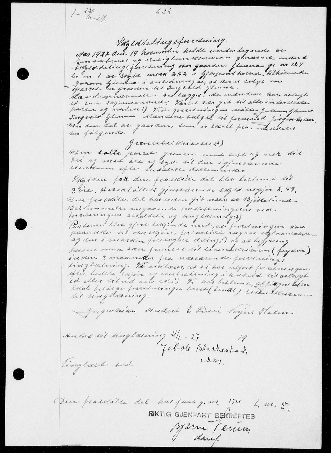 Gjerpen sorenskriveri, SAKO/A-216/G/Ga/Gaa/L0048: Pantebok nr. I 48 og 50-51, 1926-1928, Tingl.dato: 23.11.1927