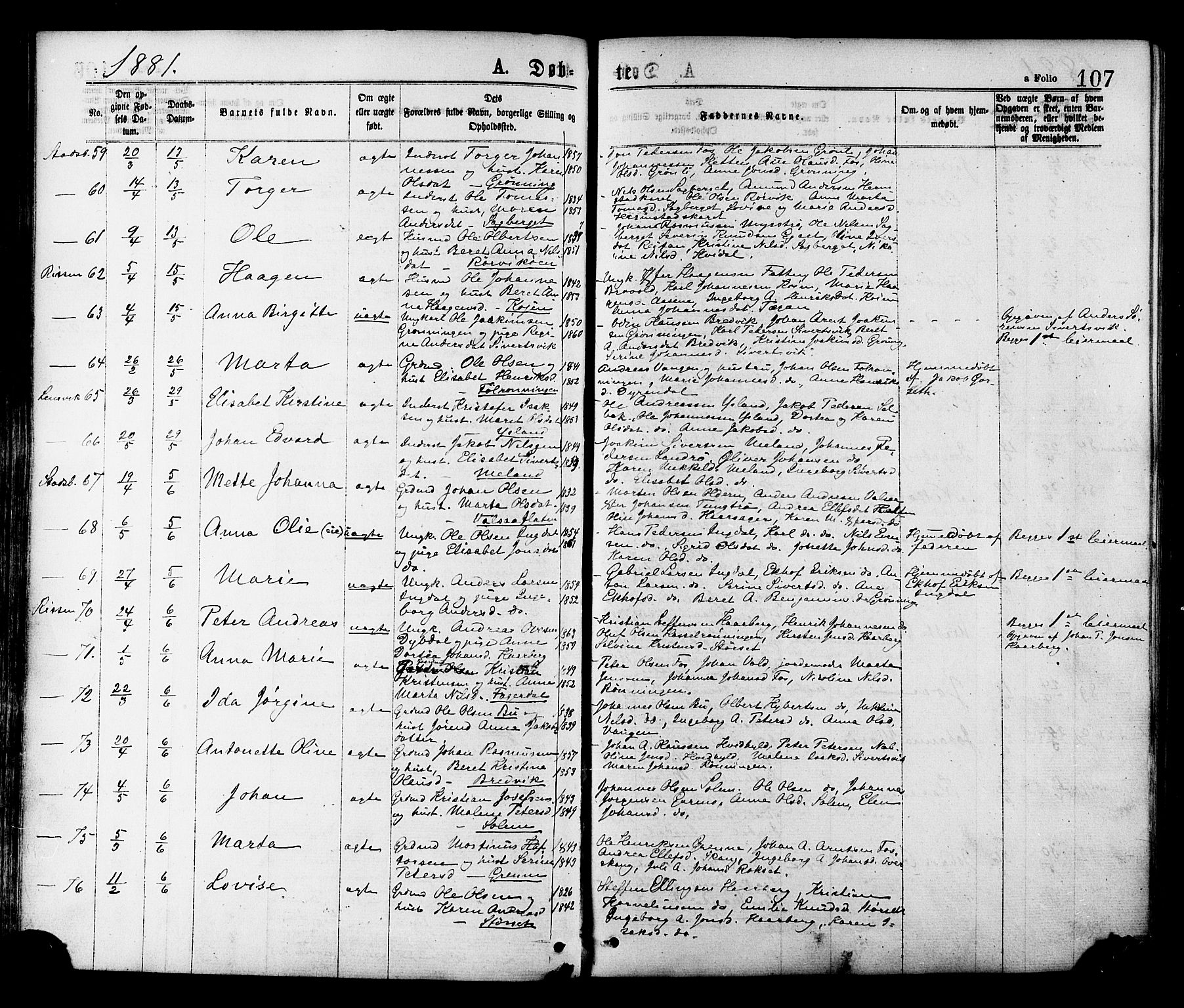 Ministerialprotokoller, klokkerbøker og fødselsregistre - Sør-Trøndelag, SAT/A-1456/646/L0613: Ministerialbok nr. 646A11, 1870-1884, s. 107