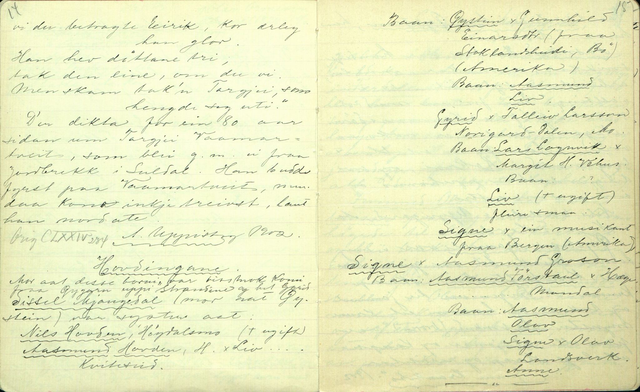 Rikard Berge, TEMU/TGM-A-1003/F/L0001/0025: 001-030 Innholdslister / 21. Biografi, ættesogur, 1902-1903, s. 14-15