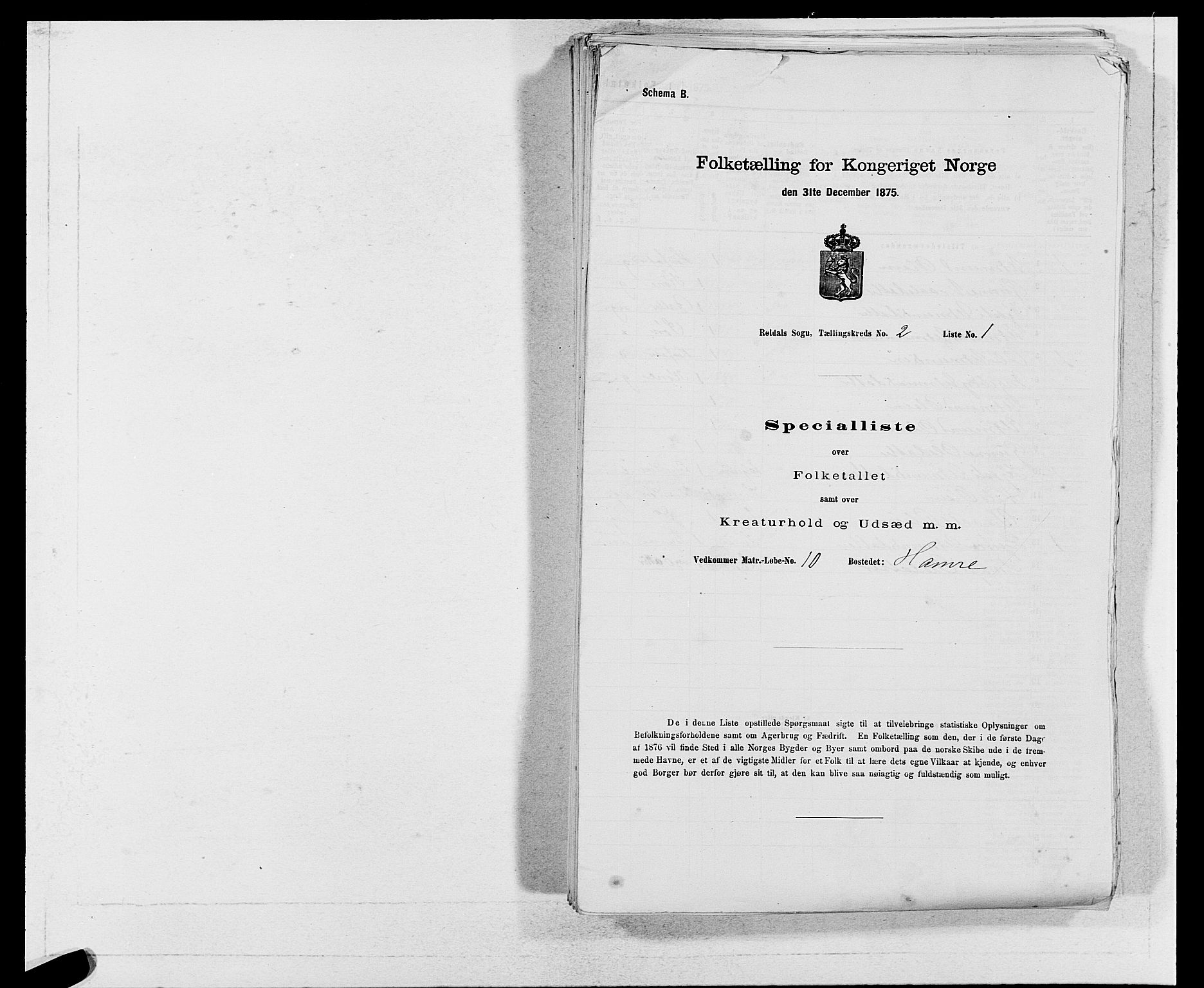 SAB, Folketelling 1875 for 1229P Røldal prestegjeld, 1875, s. 147