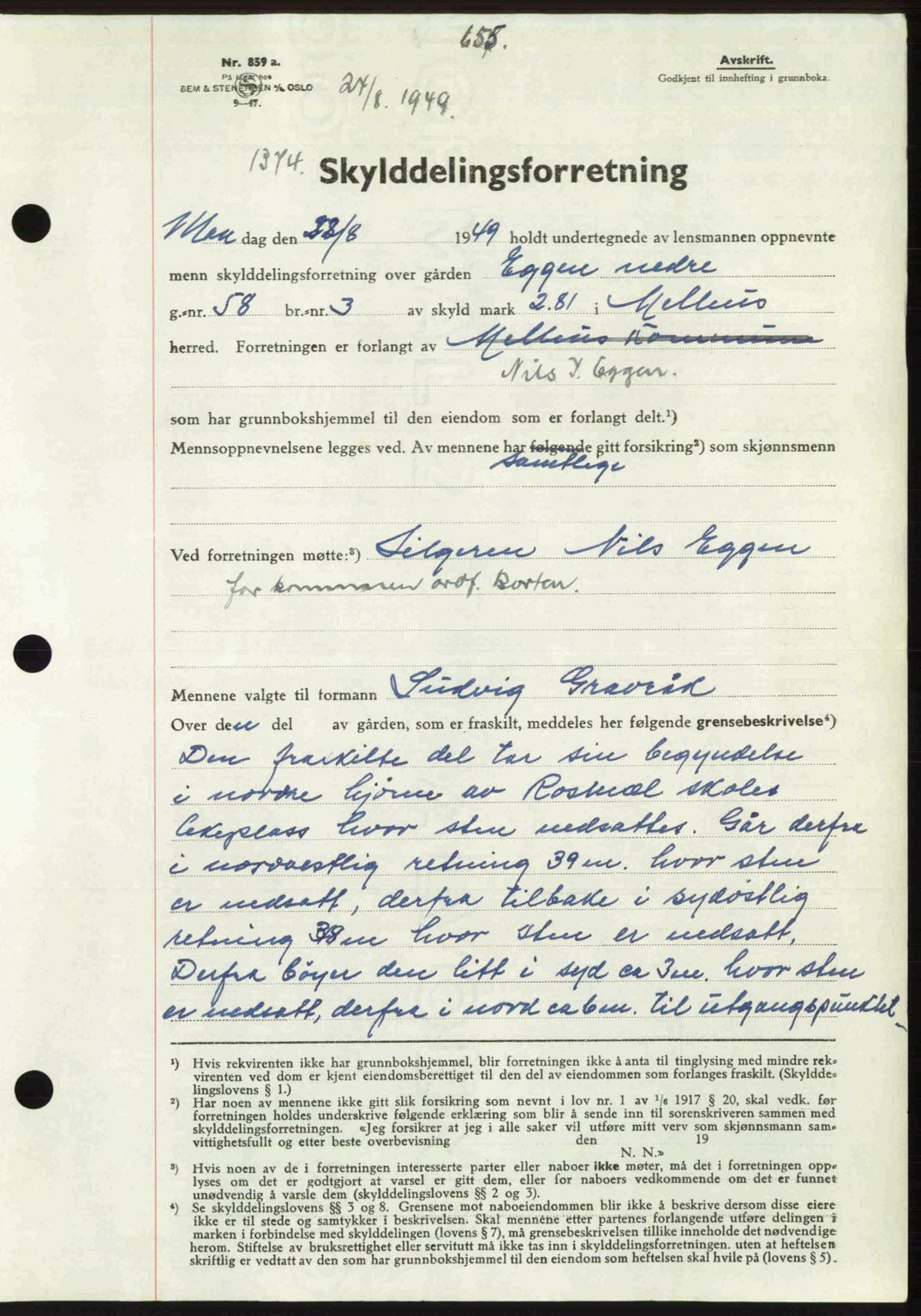 Gauldal sorenskriveri, SAT/A-0014/1/2/2C: Pantebok nr. A8, 1949-1949, Dagboknr: 1374/1949