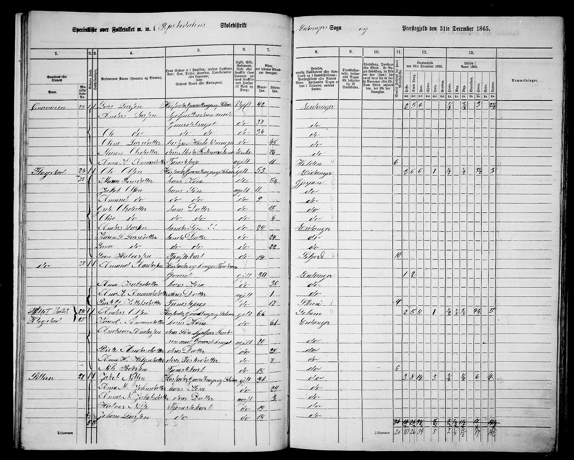 RA, Folketelling 1865 for 0813P Eidanger prestegjeld, 1865, s. 16
