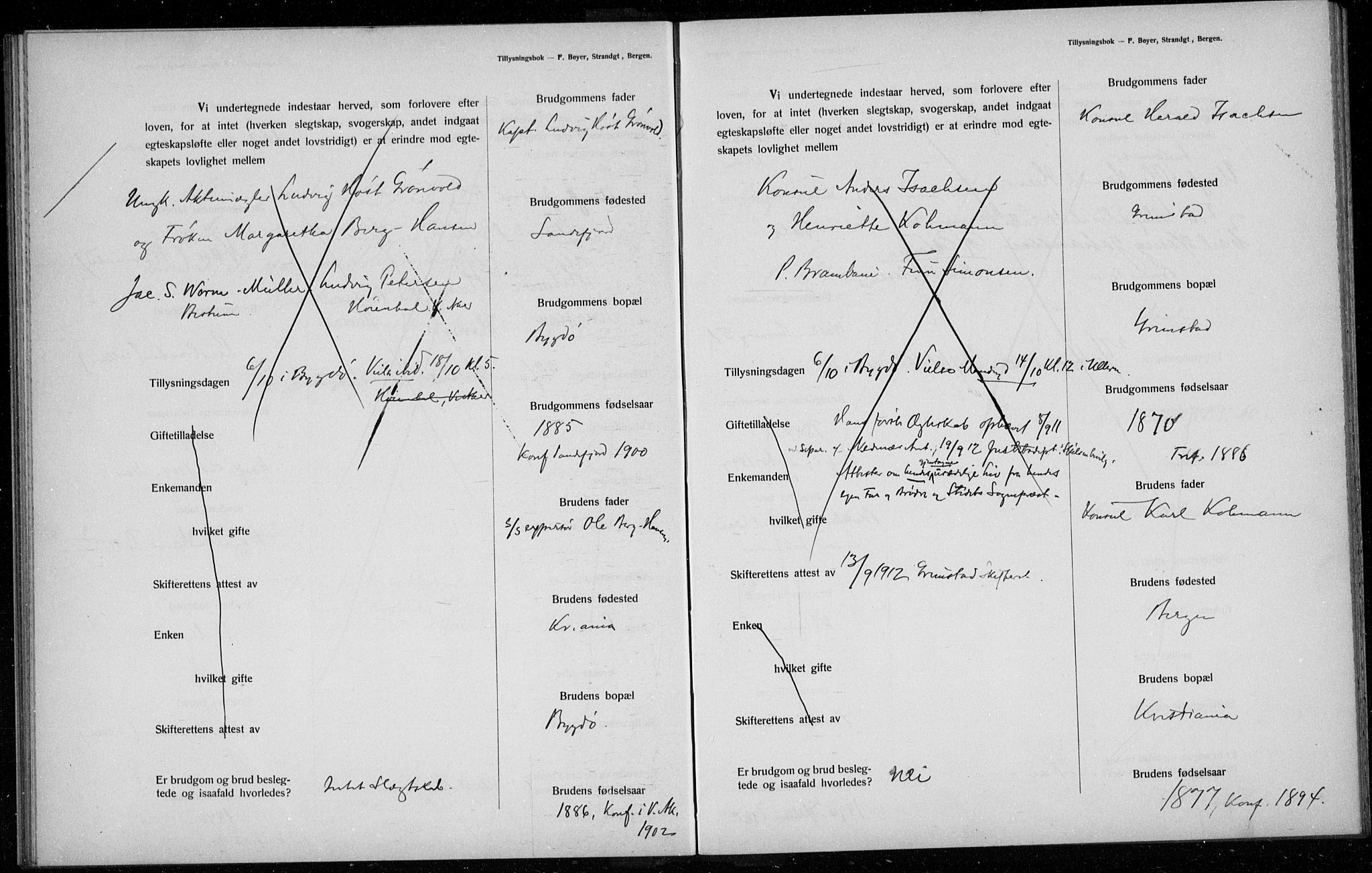 Ullern prestekontor Kirkebøker, AV/SAO-A-10740/H/L0001: Lysningsprotokoll nr. 1, 1911-1916