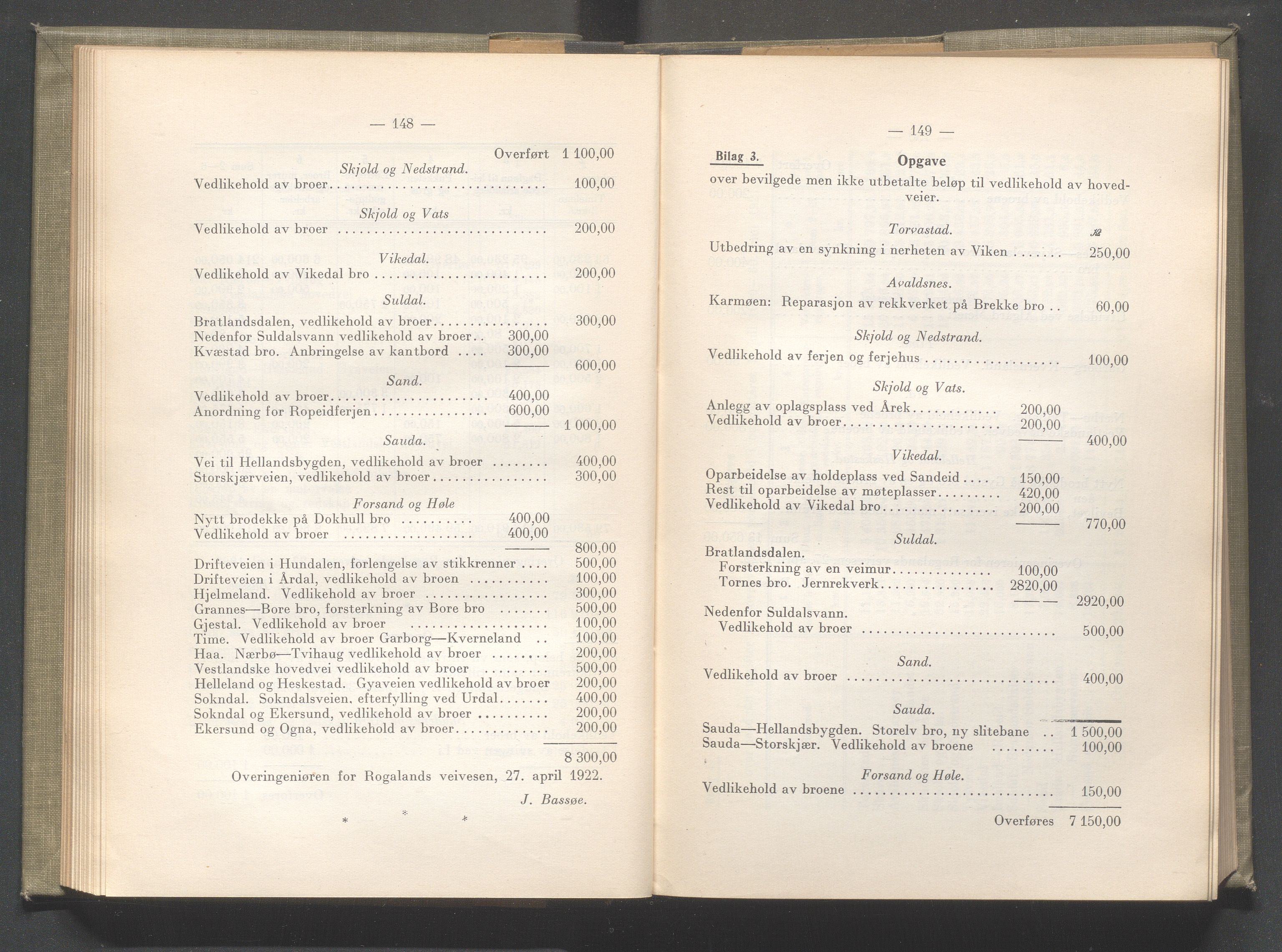 Rogaland fylkeskommune - Fylkesrådmannen , IKAR/A-900/A/Aa/Aaa/L0041: Møtebok , 1922, s. 148-149