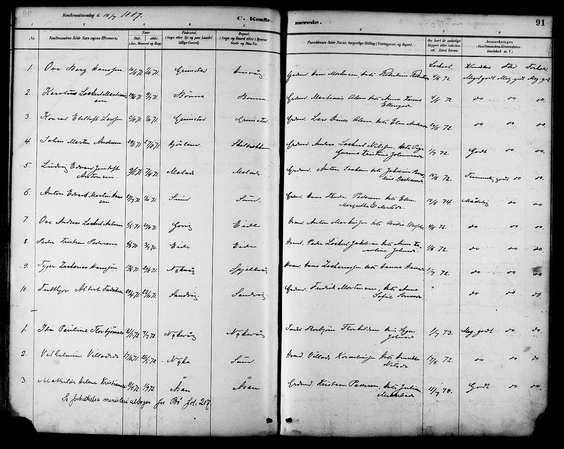 Ministerialprotokoller, klokkerbøker og fødselsregistre - Nordland, AV/SAT-A-1459/892/L1320: Ministerialbok nr. 892A01, 1886-1901, s. 91