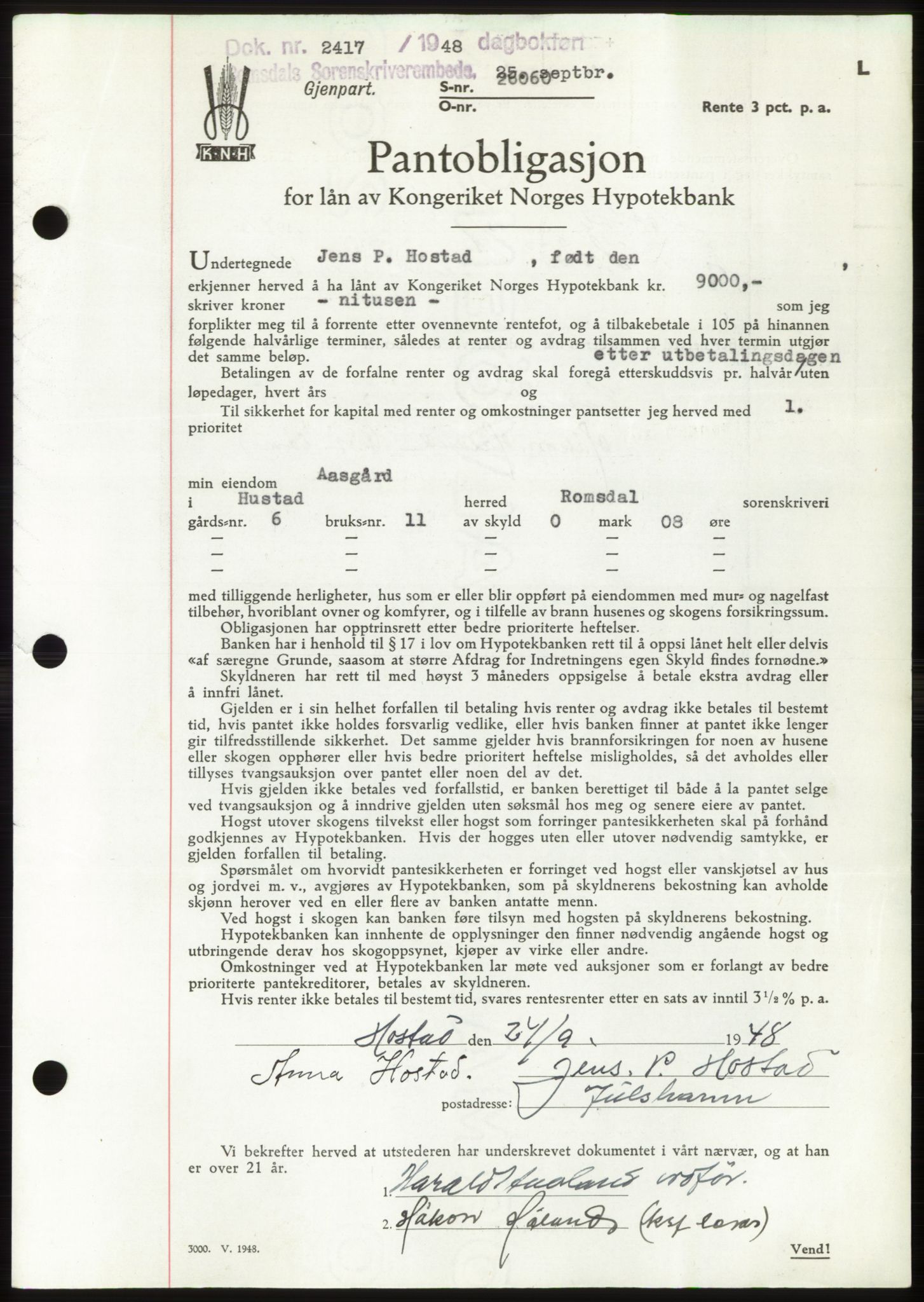 Romsdal sorenskriveri, SAT/A-4149/1/2/2C: Pantebok nr. B4, 1948-1949, Dagboknr: 2417/1948
