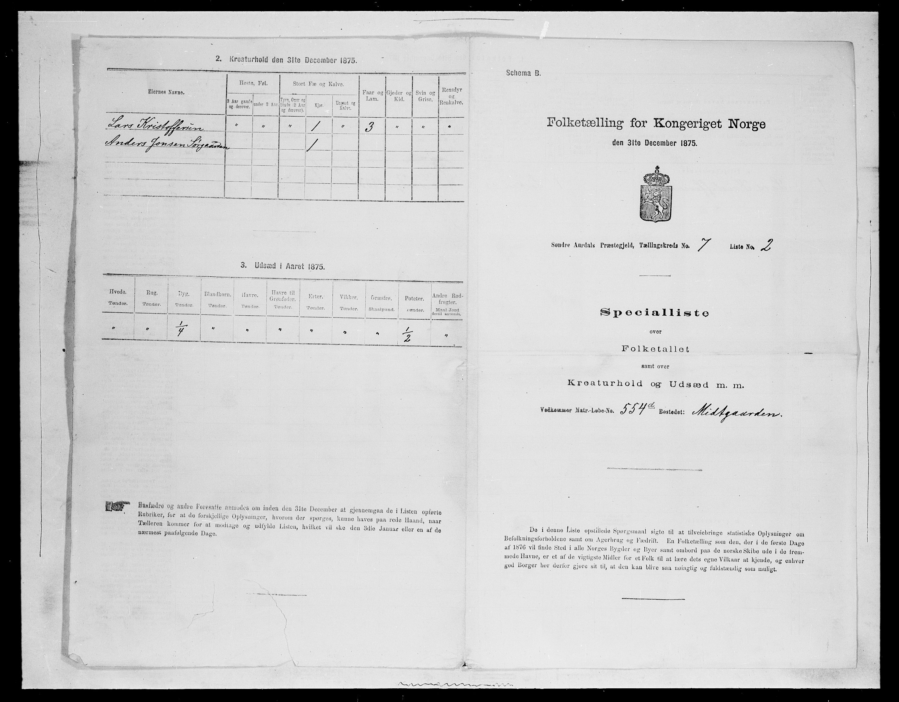 SAH, Folketelling 1875 for 0540P Sør-Aurdal prestegjeld, 1875, s. 1152