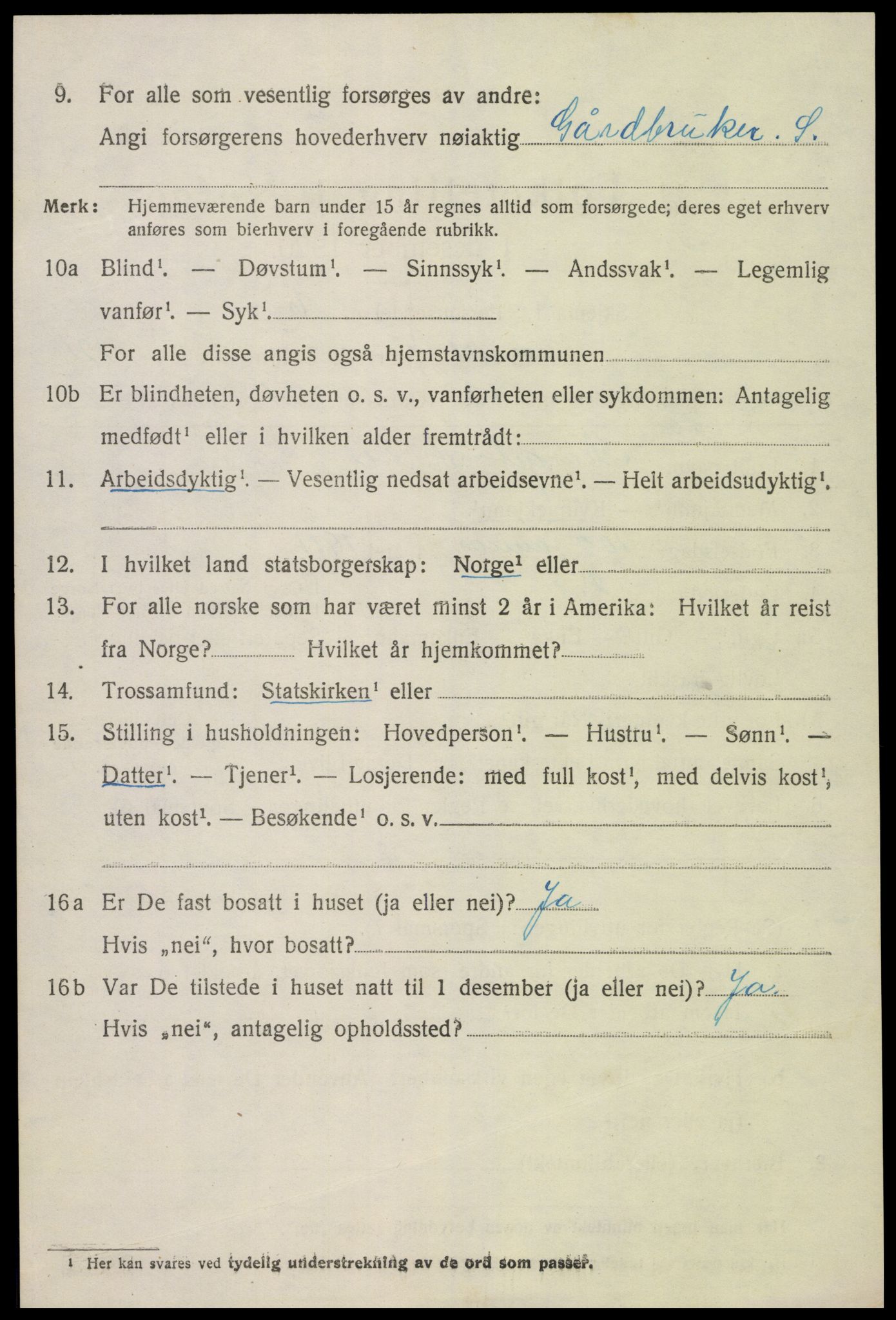 SAK, Folketelling 1920 for 0936 Hornnes herred, 1920, s. 3038