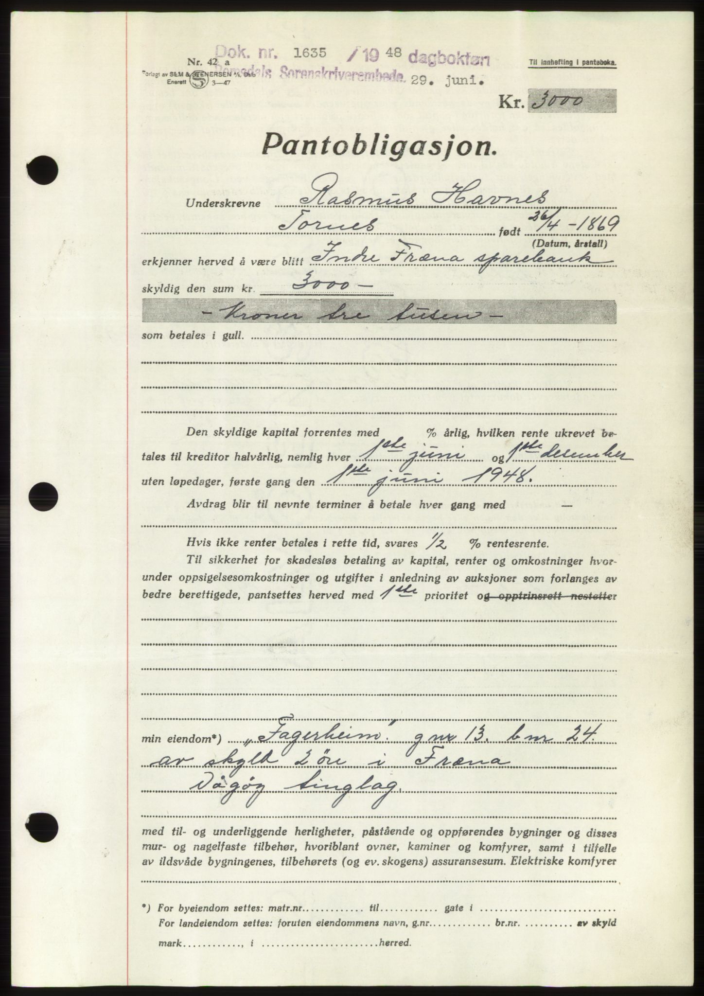 Romsdal sorenskriveri, SAT/A-4149/1/2/2C: Pantebok nr. B4, 1948-1949, Dagboknr: 1635/1948