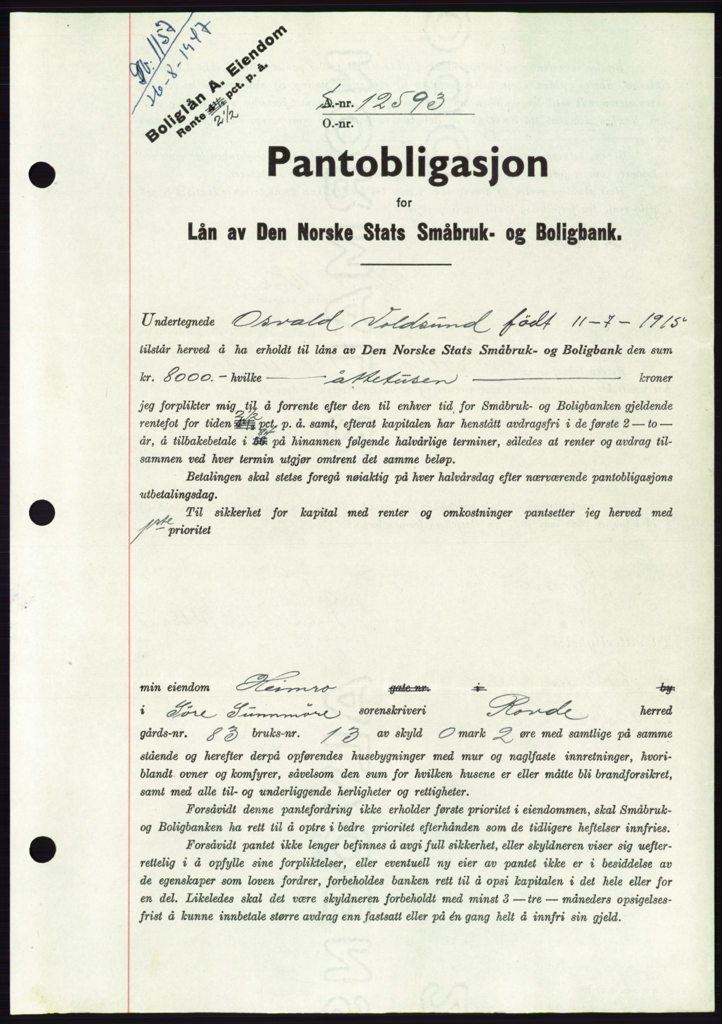 Søre Sunnmøre sorenskriveri, AV/SAT-A-4122/1/2/2C/L0115: Pantebok nr. 3B, 1947-1948, Dagboknr: 1157/1947