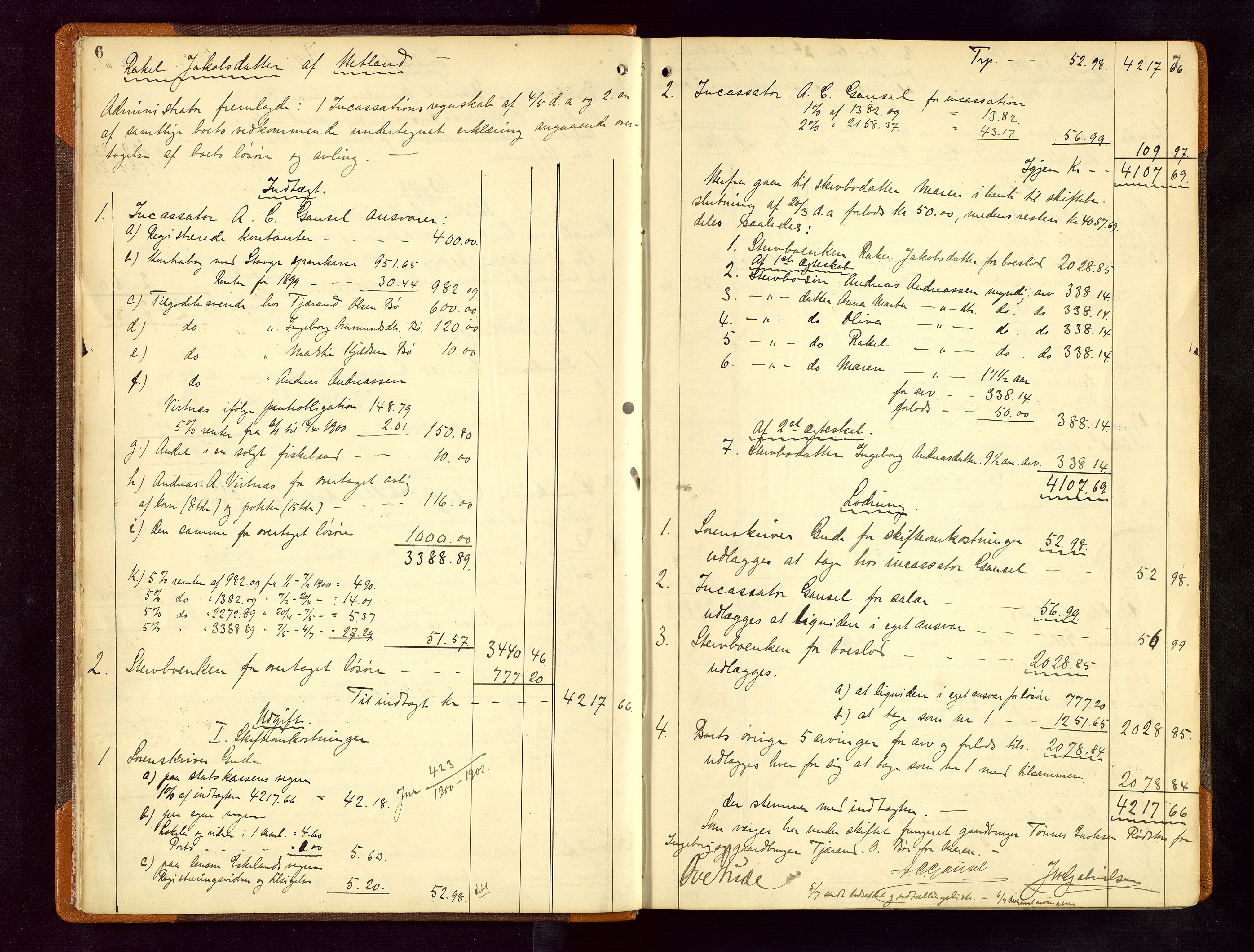 Jæren sorenskriveri, AV/SAST-A-100310/01/5/50/50BB/L0006: SKIFTEUTLODNINGSPROTOKOLL, 1900-1907, s. 6-7