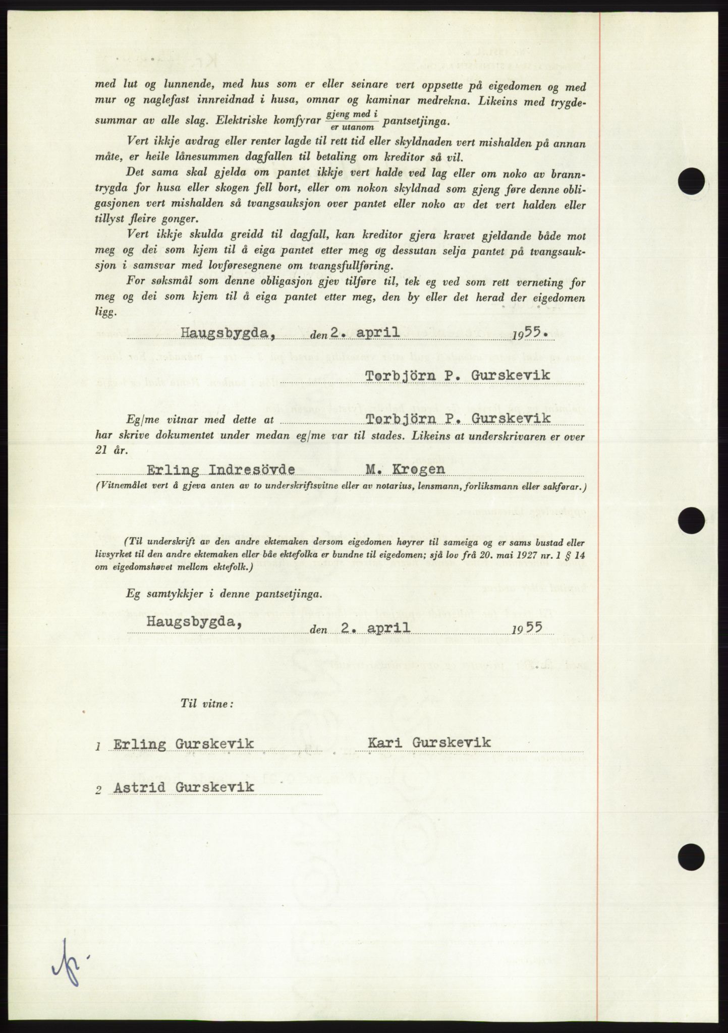 Søre Sunnmøre sorenskriveri, AV/SAT-A-4122/1/2/2C/L0126: Pantebok nr. 14B, 1954-1955, Dagboknr: 971/1955