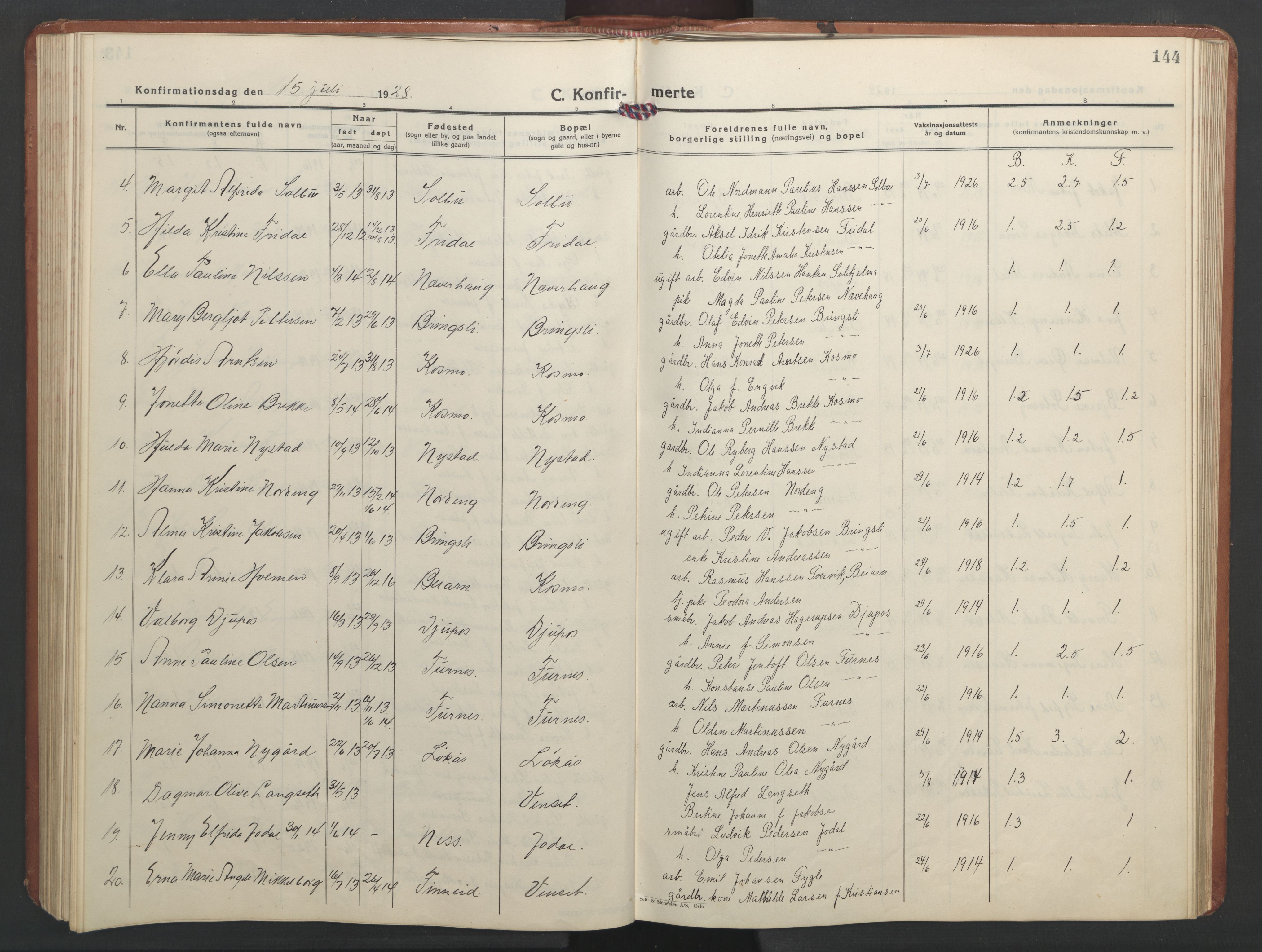 Ministerialprotokoller, klokkerbøker og fødselsregistre - Nordland, AV/SAT-A-1459/851/L0727: Klokkerbok nr. 851C02, 1925-1948, s. 144